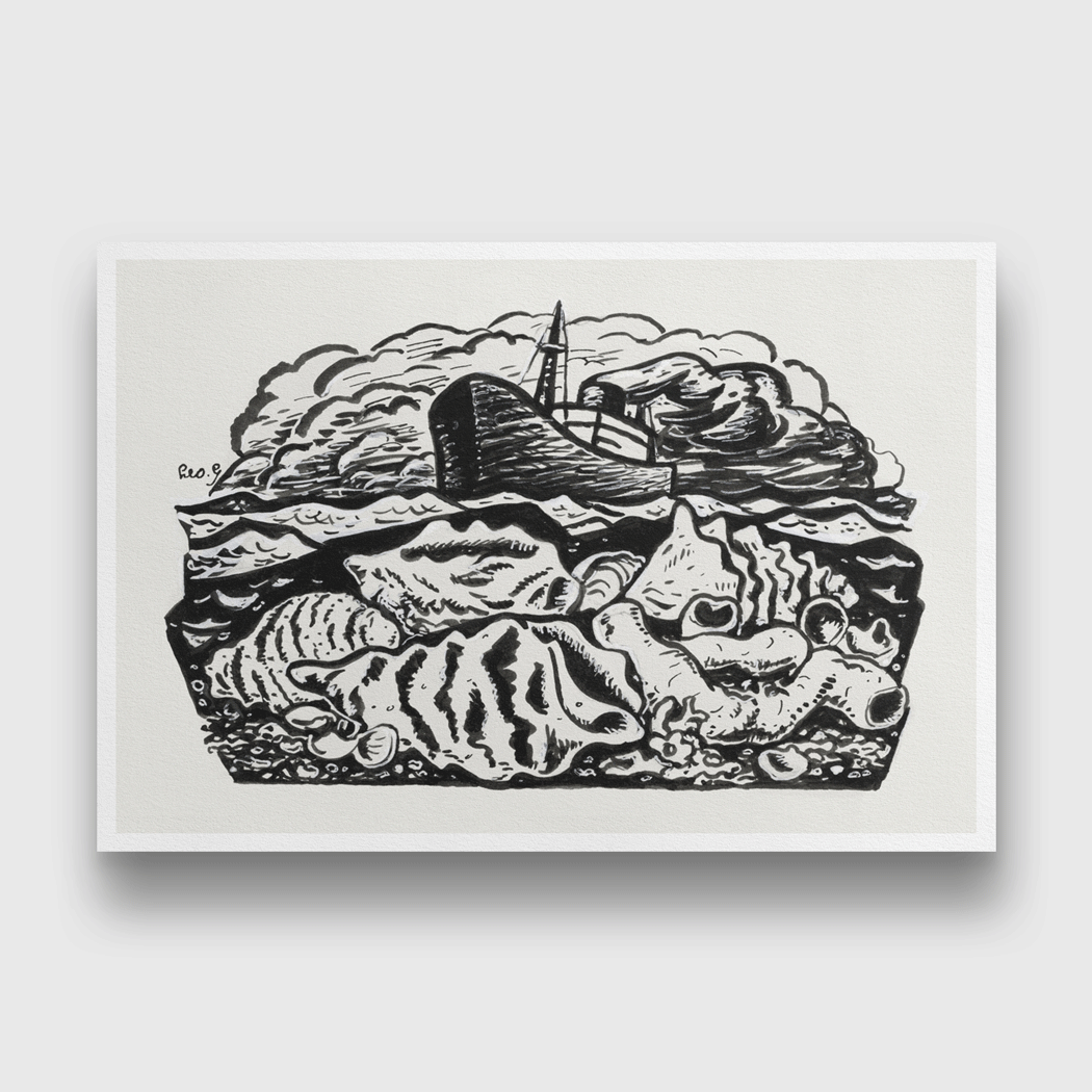 Steamship at sea Painting 3 : 2 Horizontal Premium Wall Art Canvas by MeriDeewar