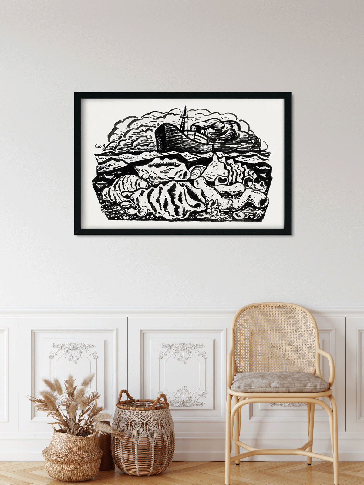 Steamship at sea Painting 3 : 2 Horizontal Premium Wall Art Canvas by MeriDeewar