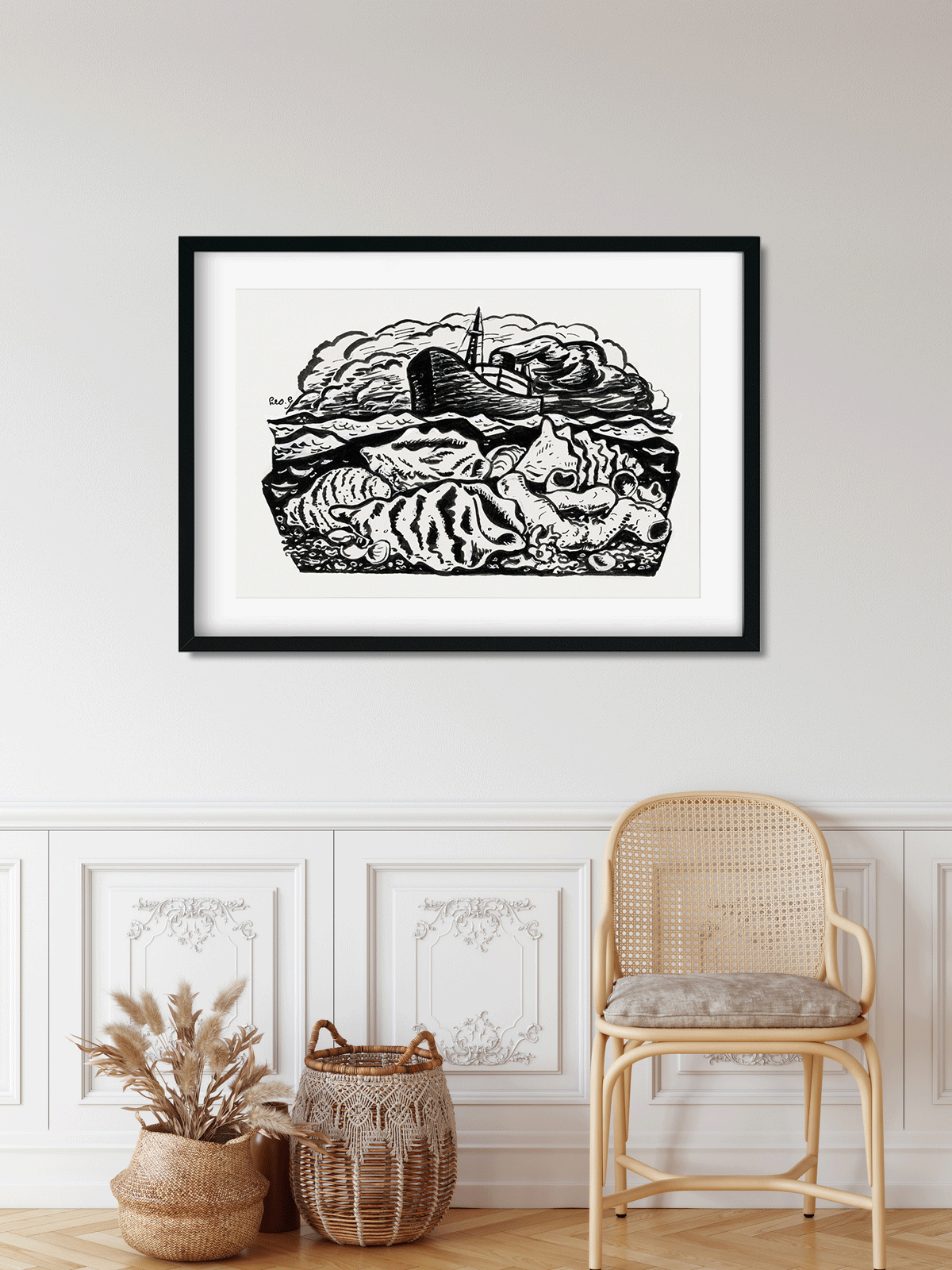 Steamship at sea Painting 3 : 2 Horizontal Premium Wall Art Canvas by MeriDeewar