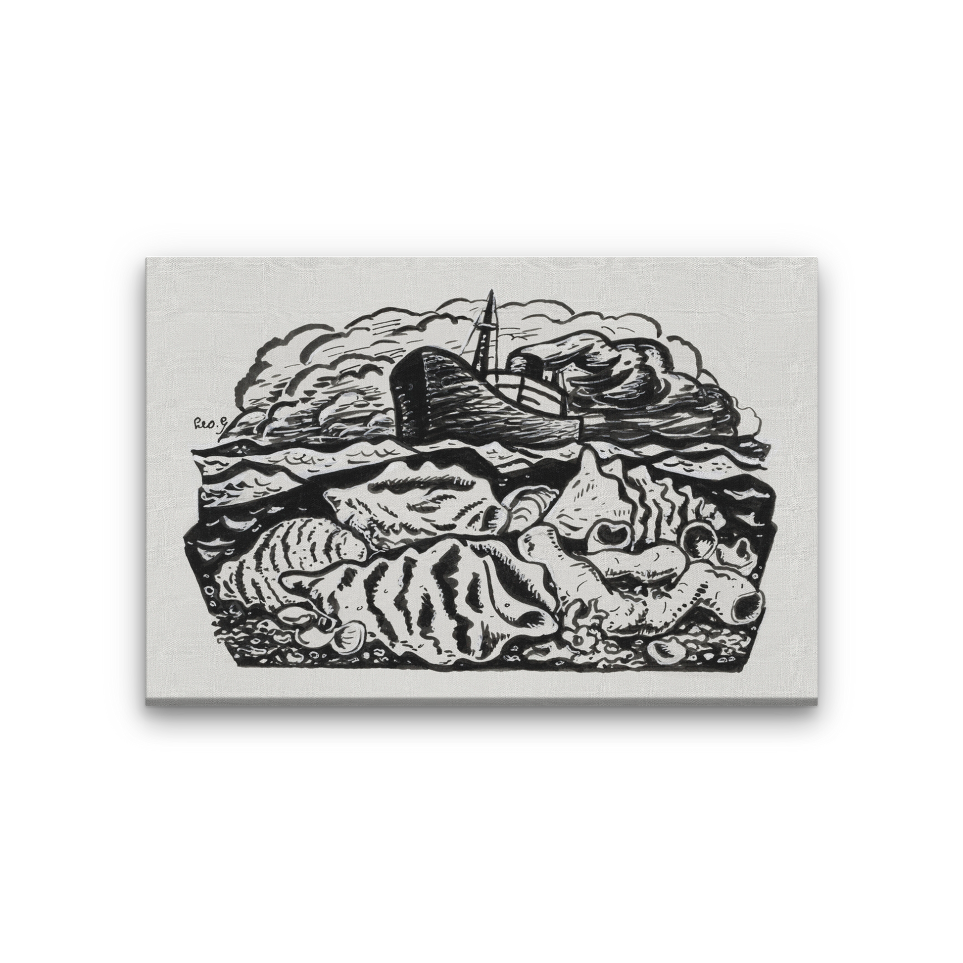 Steamship at sea Painting 3 : 2 Horizontal Premium Wall Art Canvas by MeriDeewar