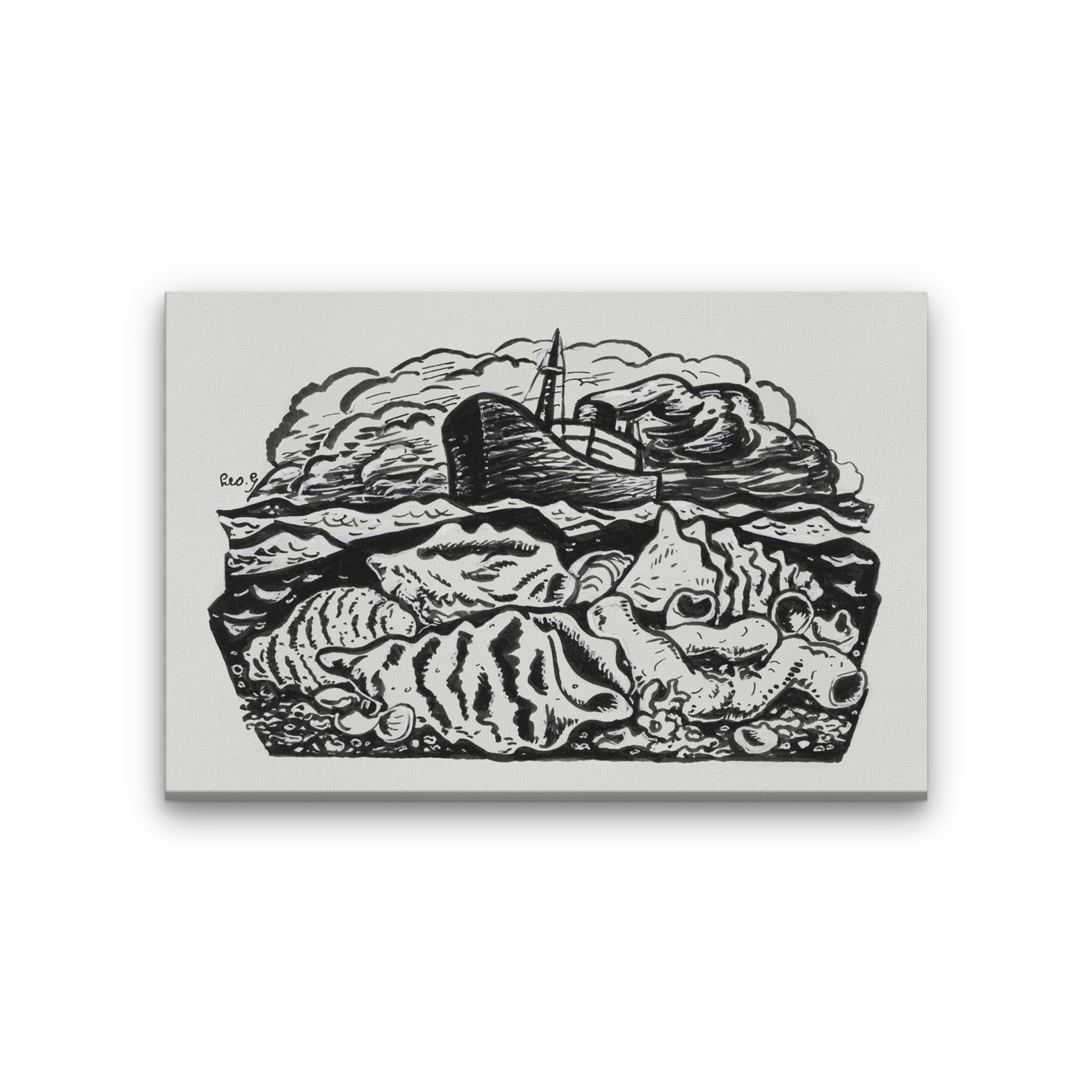Steamship at sea Painting 3 : 2 Horizontal Premium Wall Art Canvas by MeriDeewar