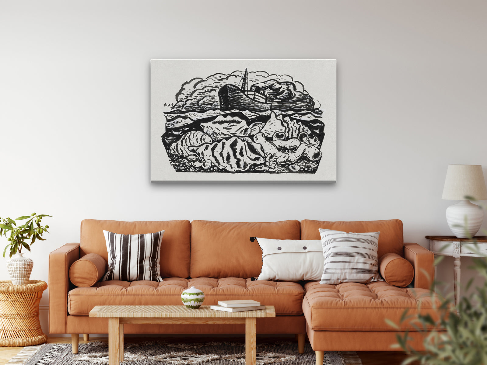 Steamship at sea Painting 3 : 2 Horizontal Premium Wall Art Canvas by MeriDeewar