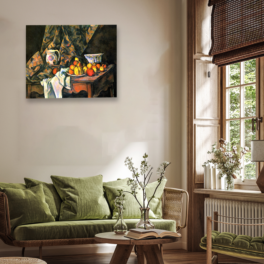 Still Life with Apples and Peaches Painting 5 : 4 Horizontal Premium Wall Art Canvas by MeriDeewar