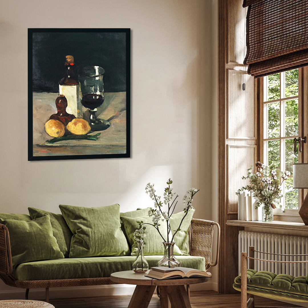 Still Life with Bottle Glass and Lemons Painting 3 : 4 Vertical Premium Wall Art Canvas by MeriDeewar
