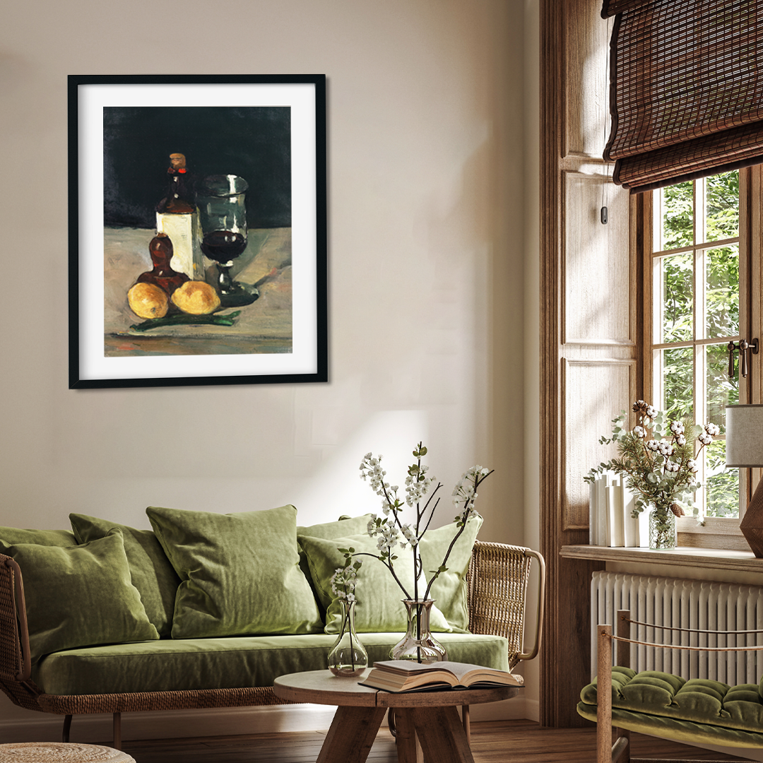 Still Life with Bottle Glass and Lemons Painting 3 : 4 Vertical Premium Wall Art Canvas by MeriDeewar