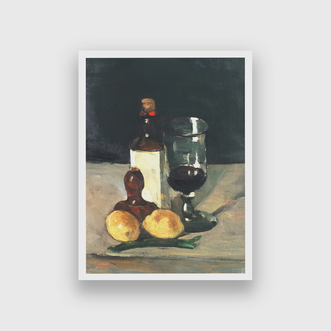 Still Life with Bottle Glass and Lemons Painting 3 : 4 Vertical Premium Wall Art Canvas by MeriDeewar