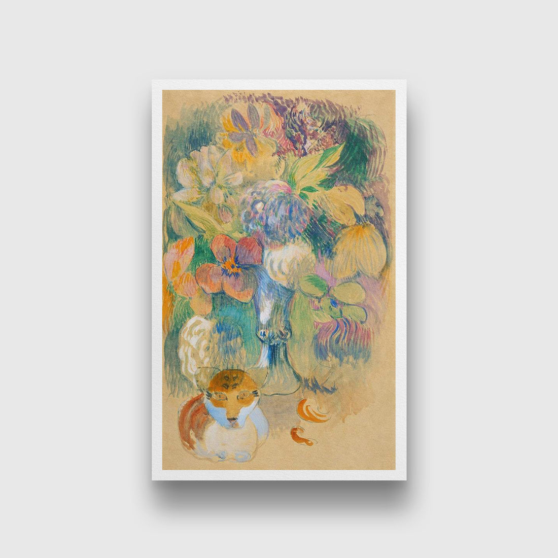 Still Life with Cat Painting - Meri Deewar 2 : 3 Vertical Premium Wall Art Canvas by MeriDeewar