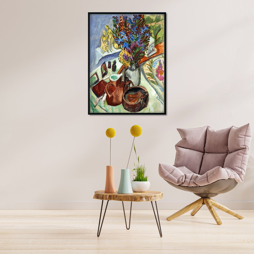 Still life with pitcher and flowers Painting - MeriDeewar 3 : 4 Vertical Premium Wall Art Canvas by MeriDeewar