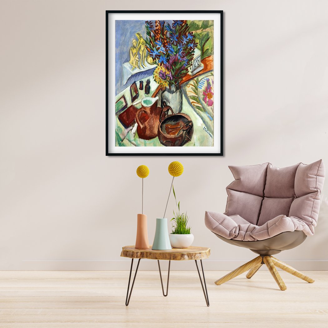 Still life with pitcher and flowers Painting - MeriDeewar 3 : 4 Vertical Premium Wall Art Canvas by MeriDeewar