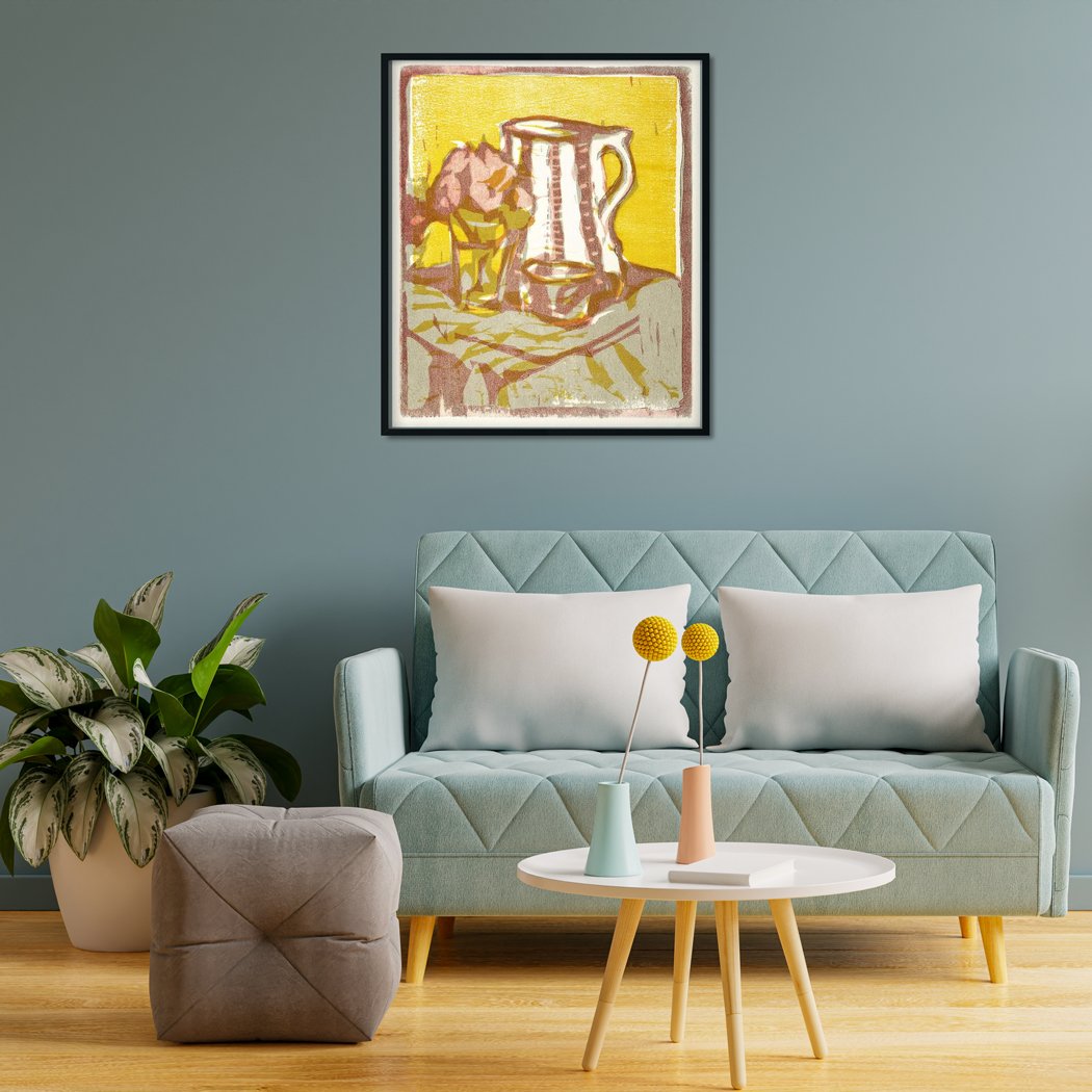 Still life with pitcher and flowers Painting - MeriDeewar 5 : 6 Vertical Premium Wall Art Canvas by MeriDeewar