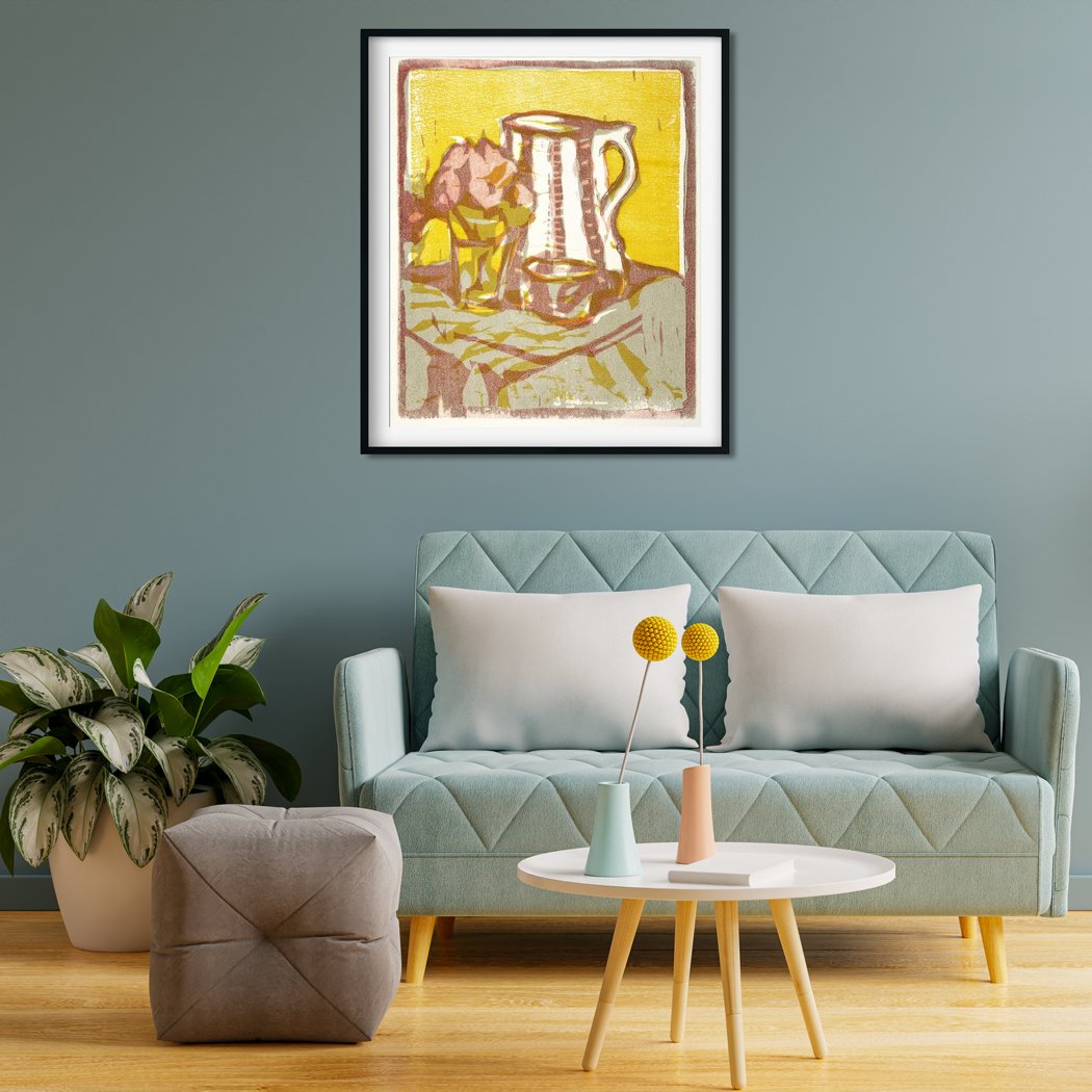 Still life with pitcher and flowers Painting - MeriDeewar 5 : 6 Vertical Premium Wall Art Canvas by MeriDeewar