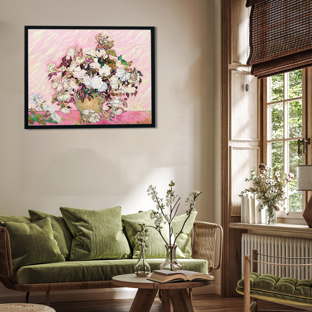 Still Life with Vase Flower Painting 2 : 1 Horizontal Premium Wall Art Canvas by MeriDeewar
