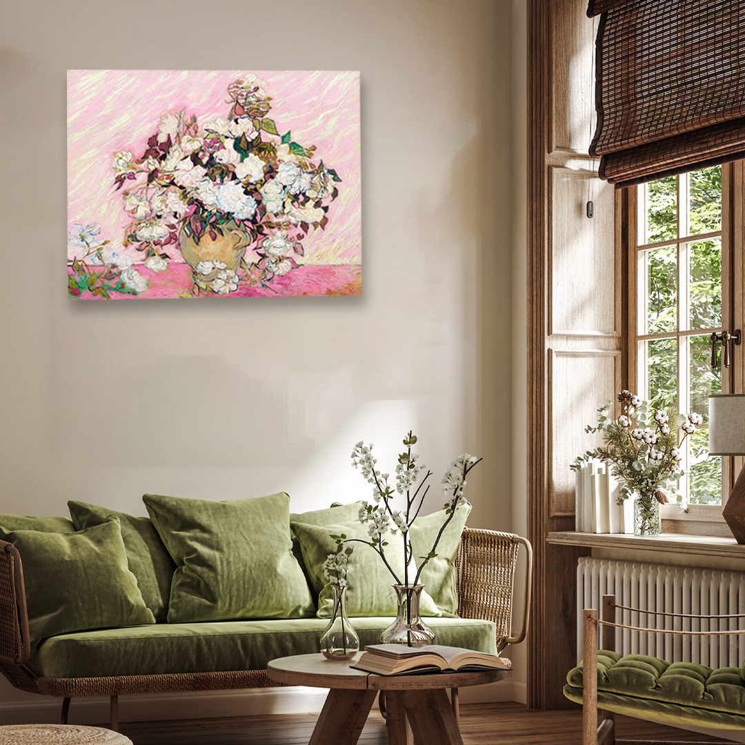 Still Life with Vase Flower Painting 2 : 1 Horizontal Premium Wall Art Canvas by MeriDeewar