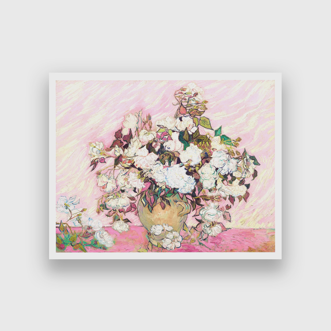 Still Life with Vase Flower Painting 2 : 1 Horizontal Premium Wall Art Canvas by MeriDeewar