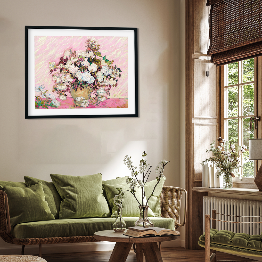 Still Life with Vase Flower Painting 2 : 1 Horizontal Premium Wall Art Canvas by MeriDeewar