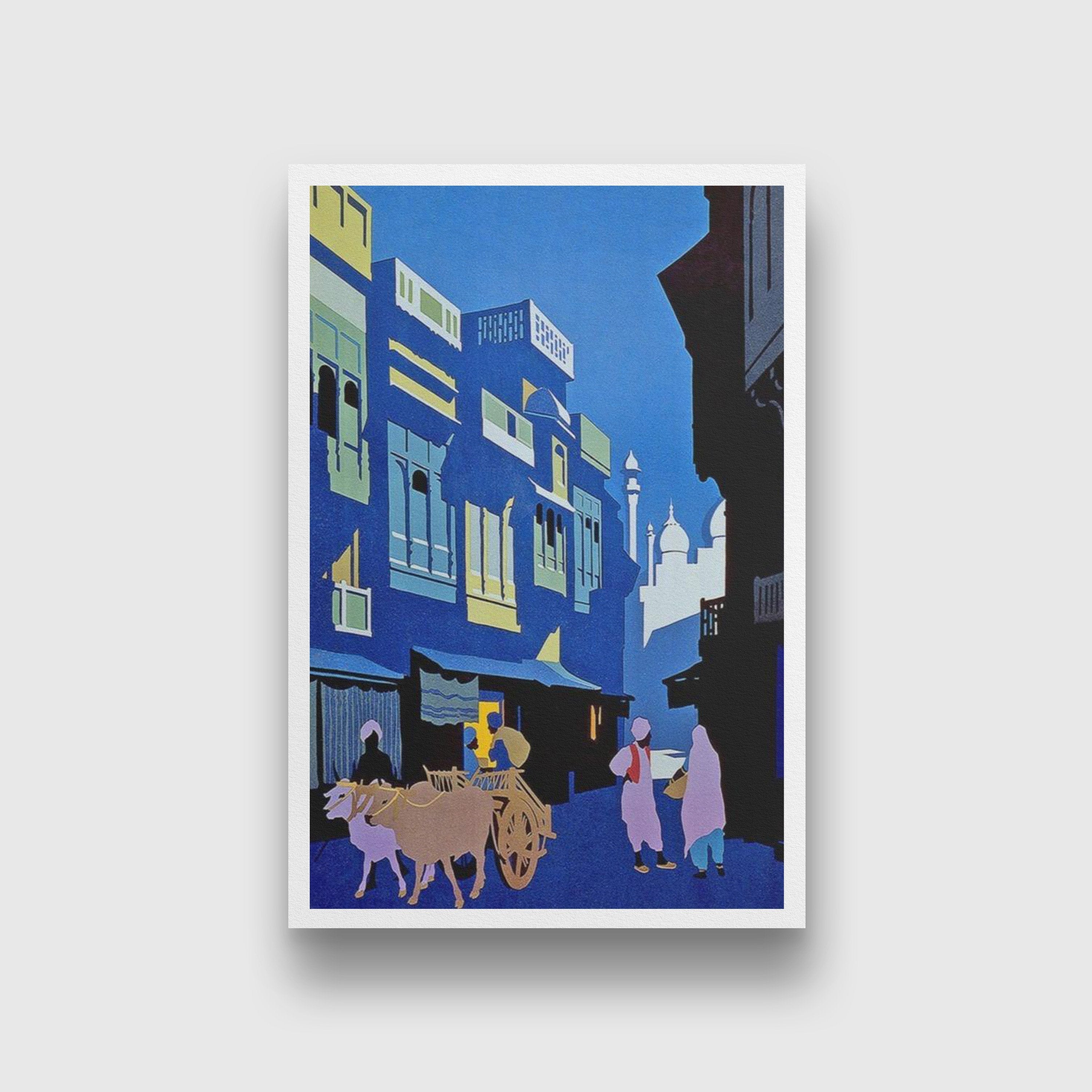 Street by Moonlight Art Painting - Meri Deewar 2 : 3 Vertical Premium Wall Art Canvas by MeriDeewar