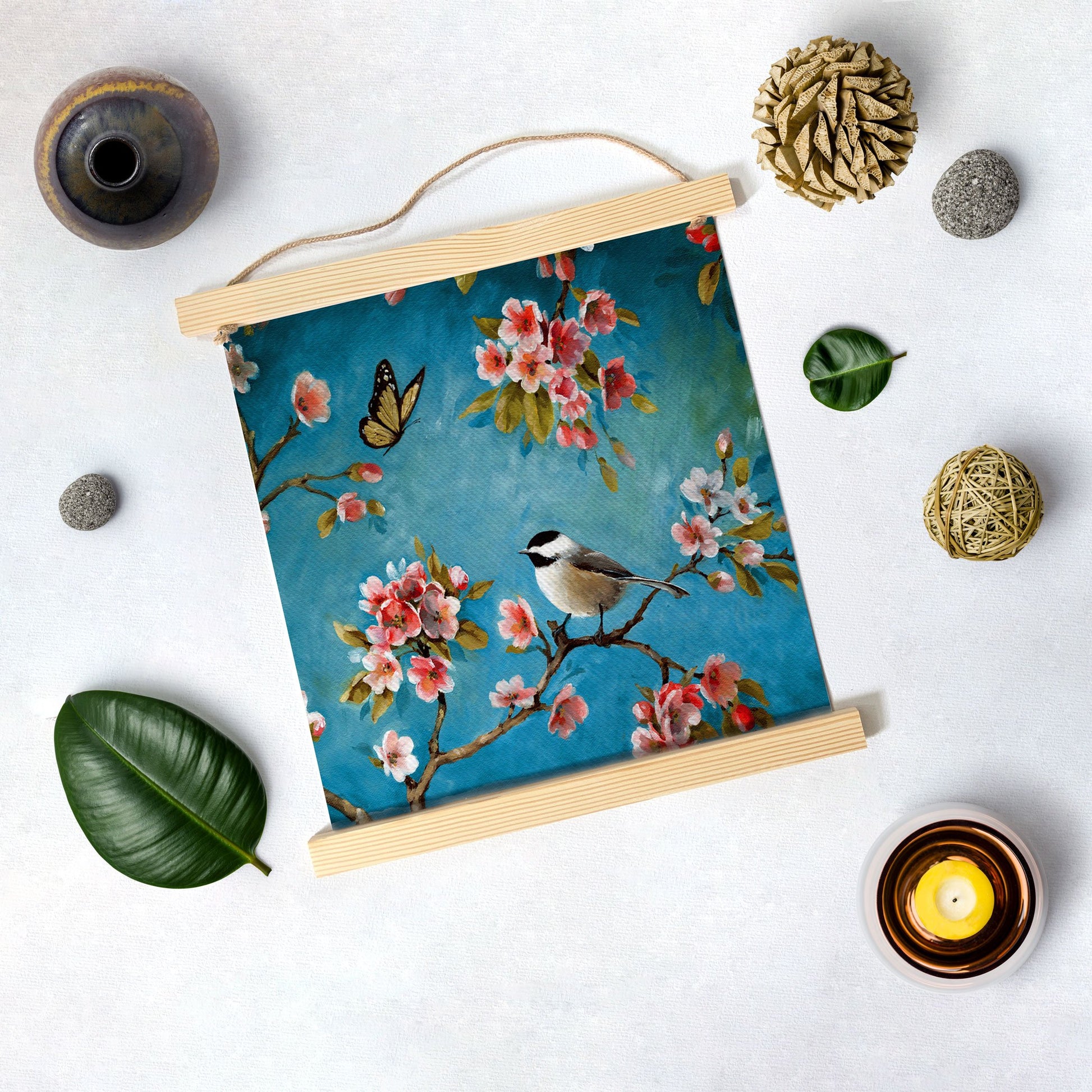 Summer butterfly and Bird Hanging Canvas Painting - Meri Deewar Hanging Canvas Premium Wall Art Canvas by MeriDeewar