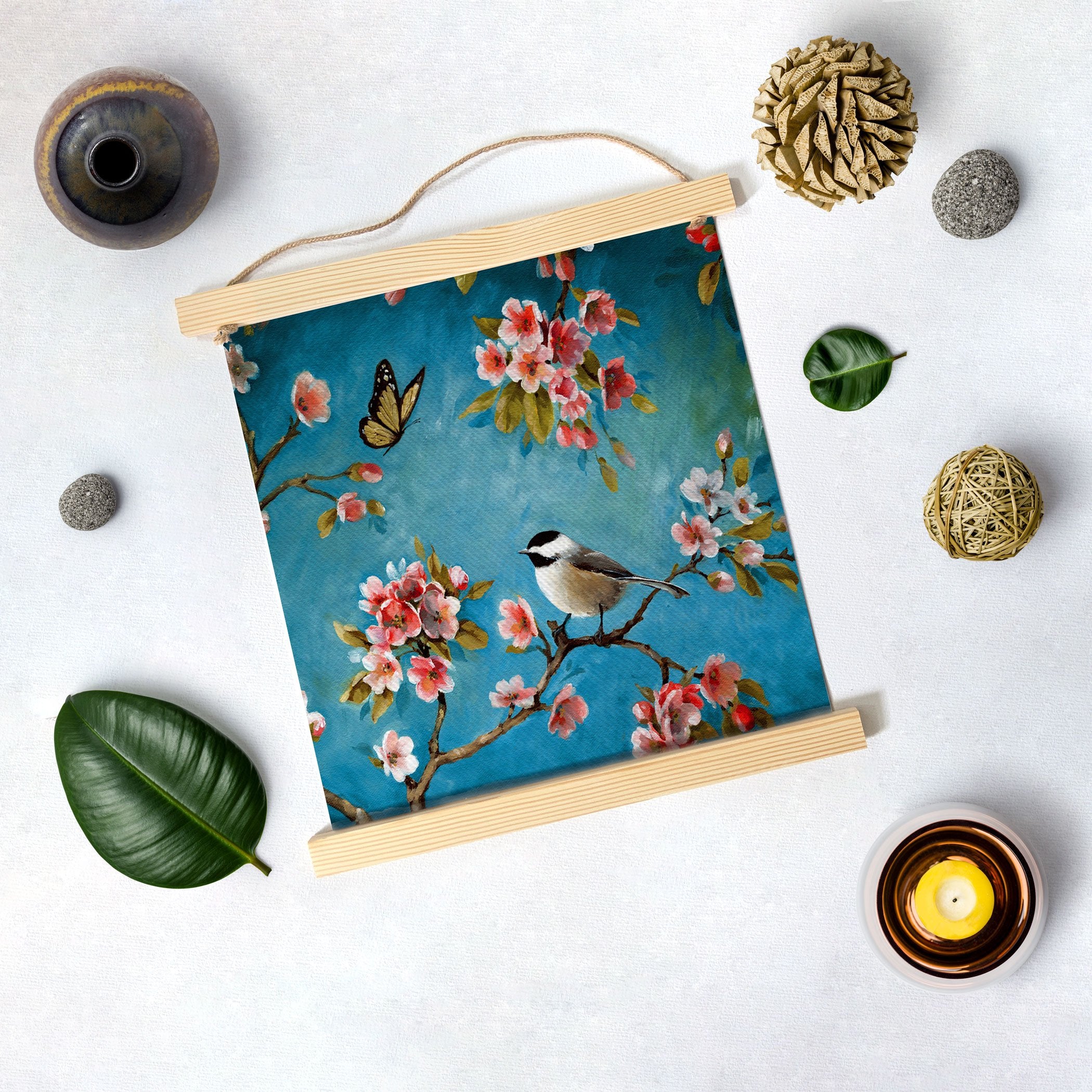 Summer butterfly and Bird Hanging Canvas Painting - Meri Deewar Hanging Canvas Premium Wall Art Canvas by MeriDeewar