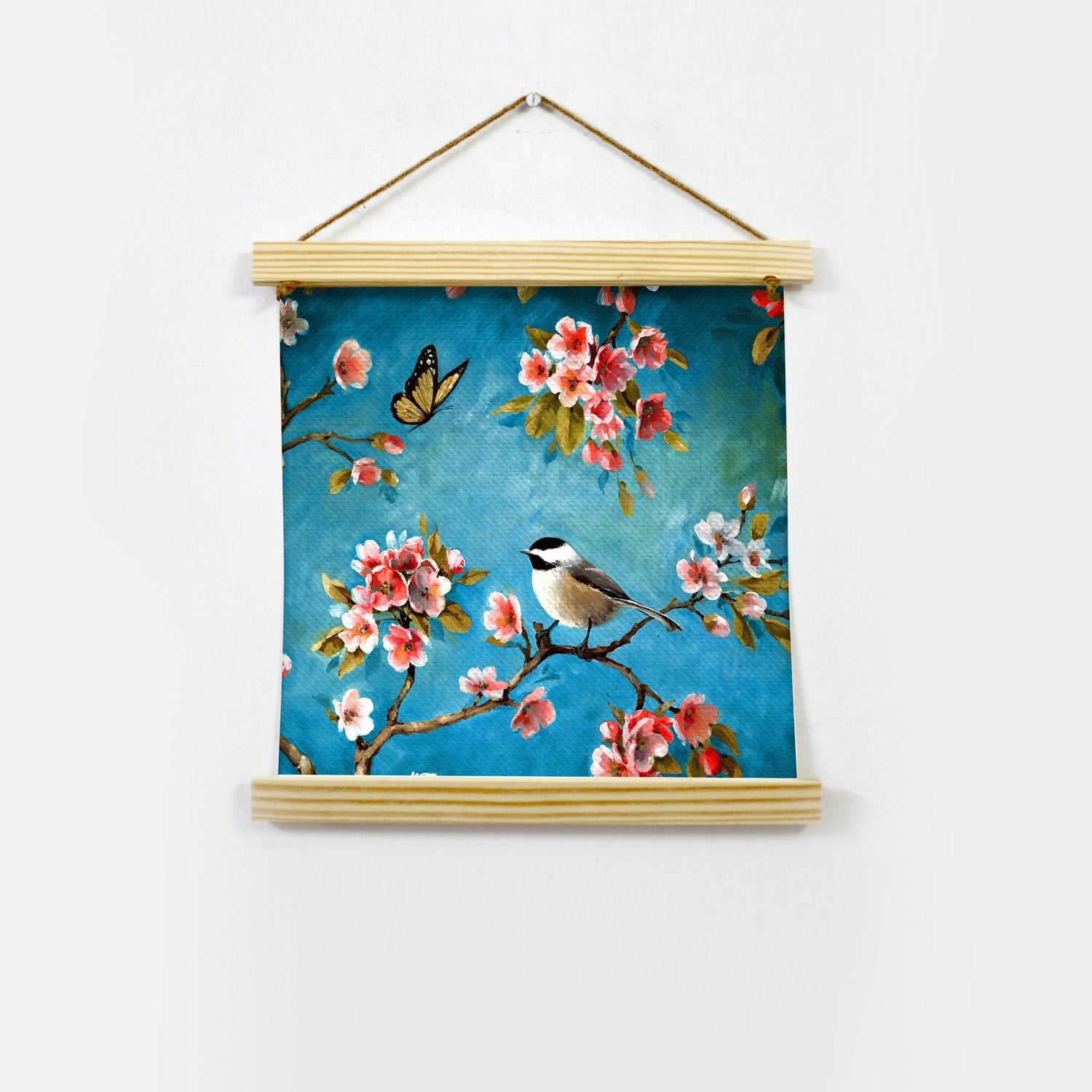 Summer butterfly and Bird Hanging Canvas Painting - Meri Deewar Hanging Canvas Premium Wall Art Canvas by MeriDeewar
