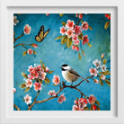 Summer butterfly and Bird Painting - Meri Deewar 1 : 1 Square Premium Wall Art Canvas by MeriDeewar