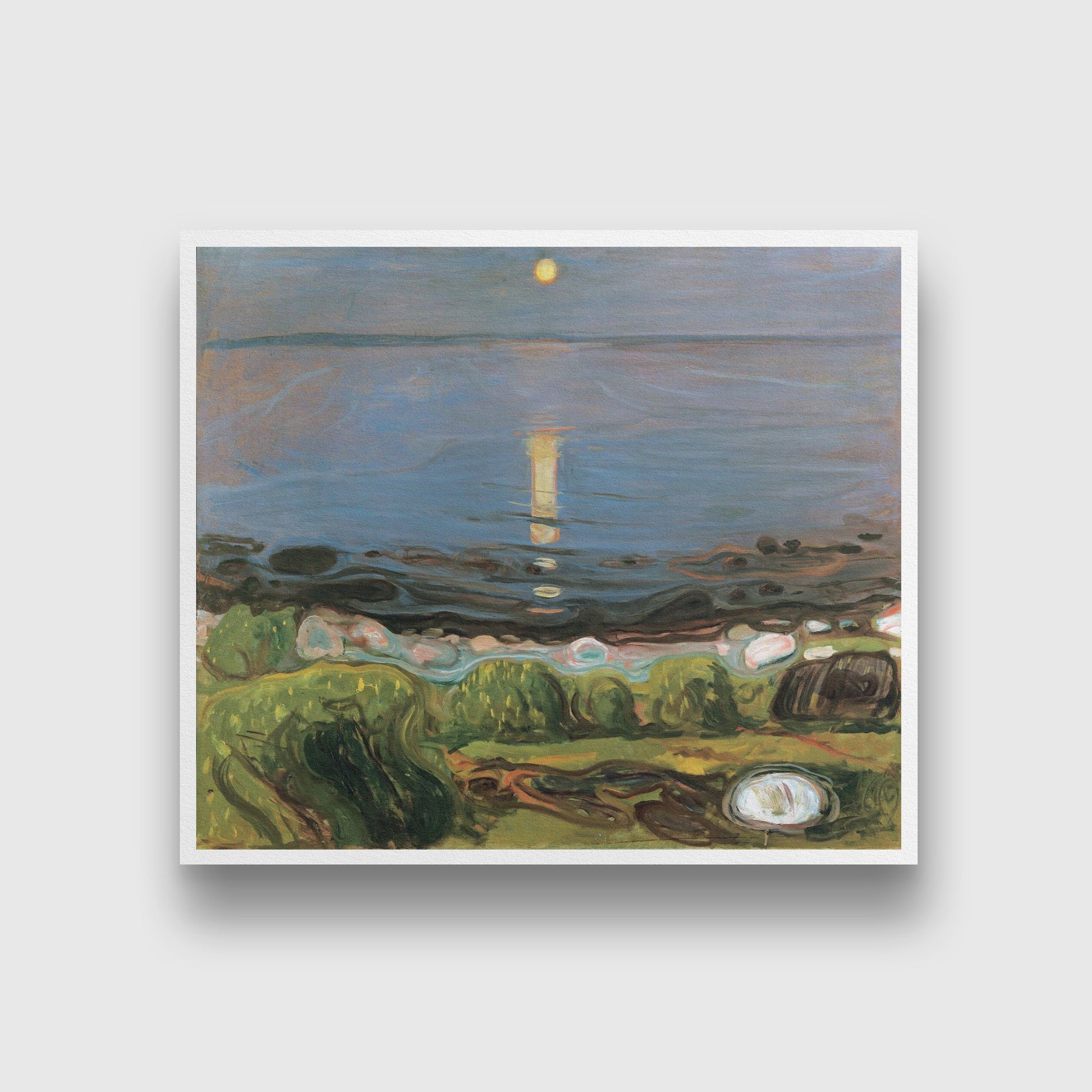 Summer night by the beach Painting - Meri Deewar 1 : 1 Square Premium Wall Art Canvas by MeriDeewar
