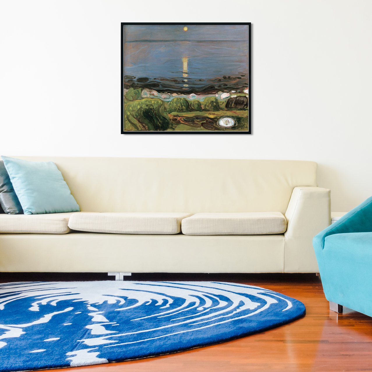 Summer night by the beach Painting - Meri Deewar 1 : 1 Square Premium Wall Art Canvas by MeriDeewar
