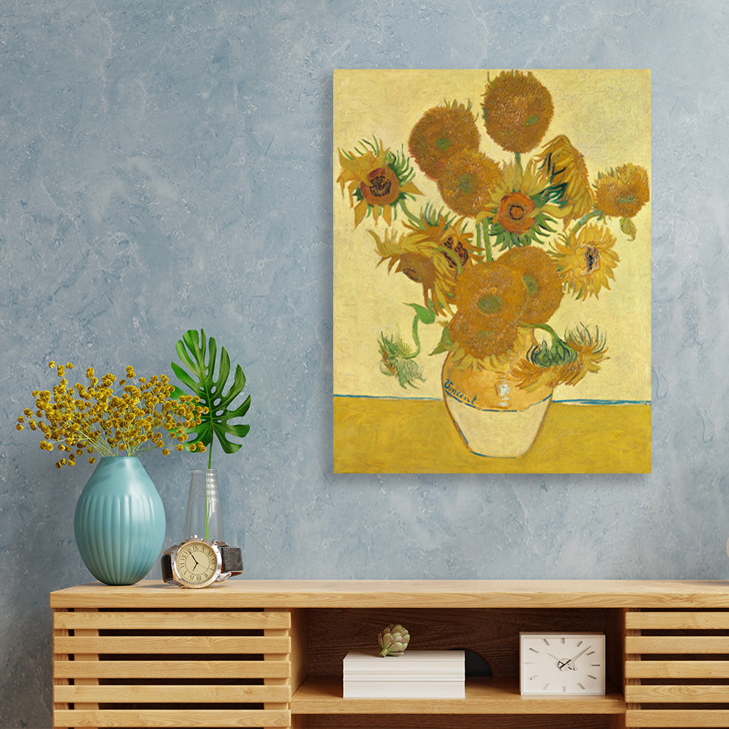 Sunflowers (1888) famous still life painting 4 :5 Vertical Premium Wall Art Canvas by MeriDeewar