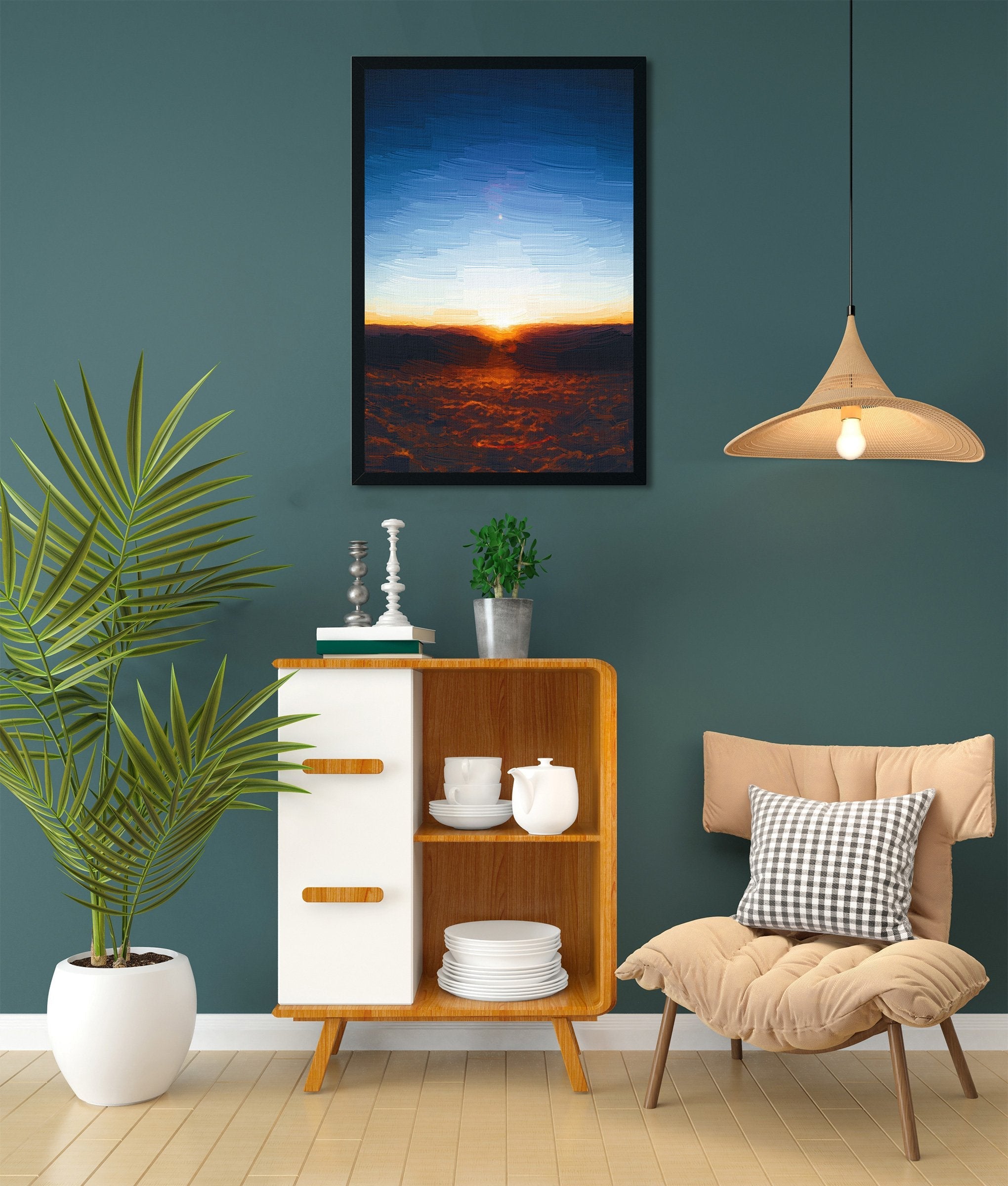 Sunrise and blue sky Painting - Meri Deewar 2 : 3 Vertical Premium Wall Art Canvas by MeriDeewar