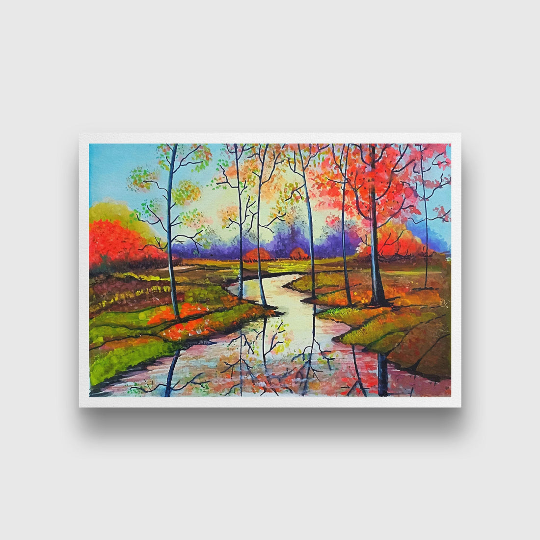 Sunset Lake Water Painting - Meri Deewar 3 : 2 Horizontal Premium Wall Art Canvas by MeriDeewar