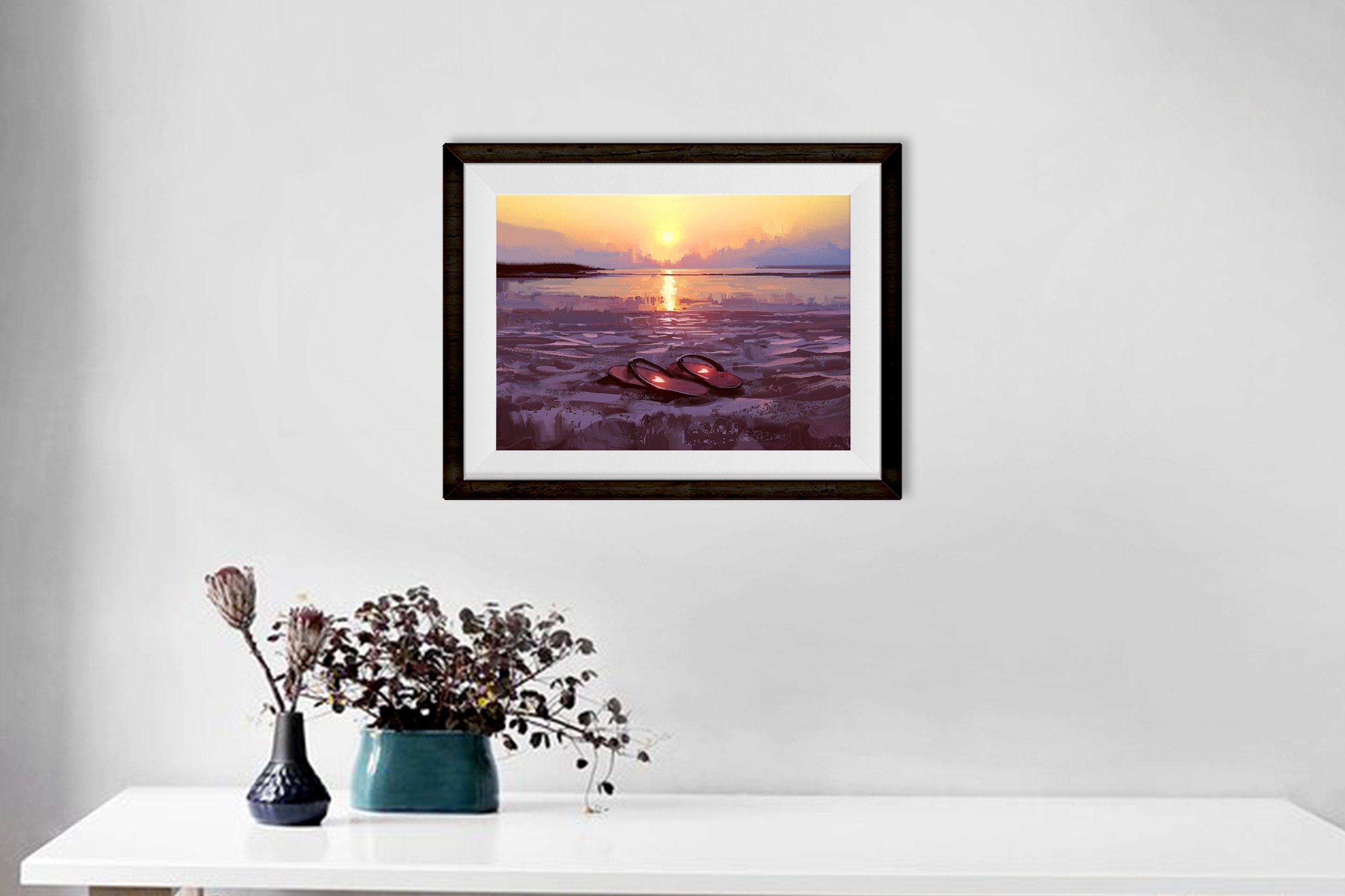 Sunset-on-beach painting - Meri Deewar 3 : 2 Horizontal Premium Wall Art Canvas by MeriDeewar
