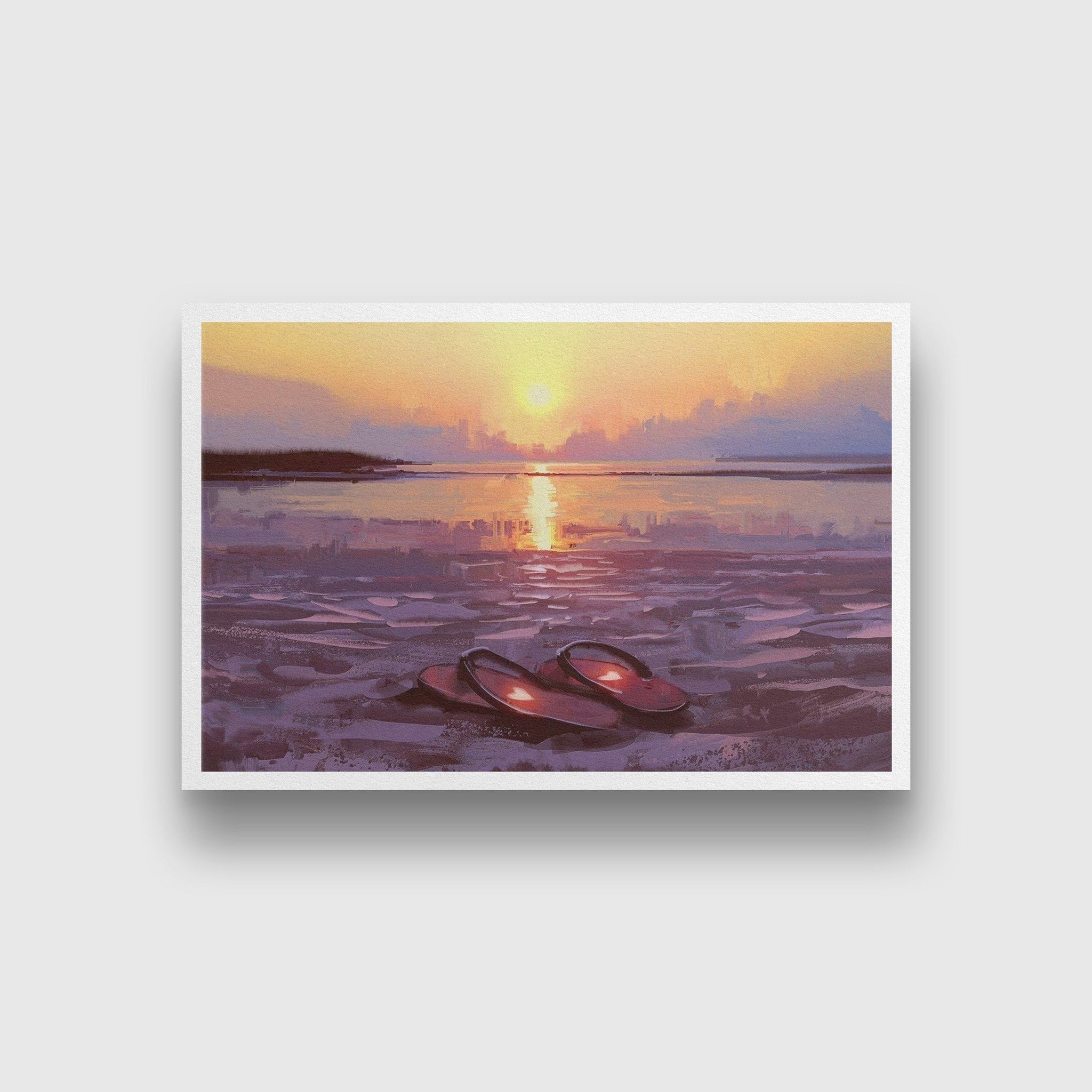 Sunset-on-beach painting - Meri Deewar 3 : 2 Horizontal Premium Wall Art Canvas by MeriDeewar