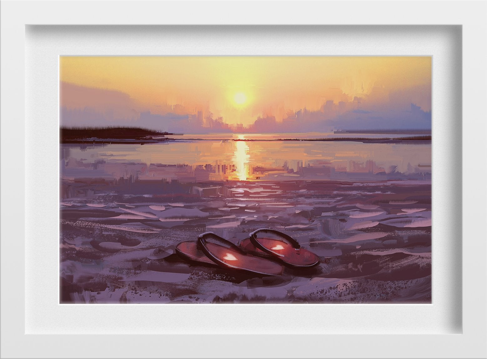 Sunset-on-beach painting - Meri Deewar 3 : 2 Horizontal Premium Wall Art Canvas by MeriDeewar