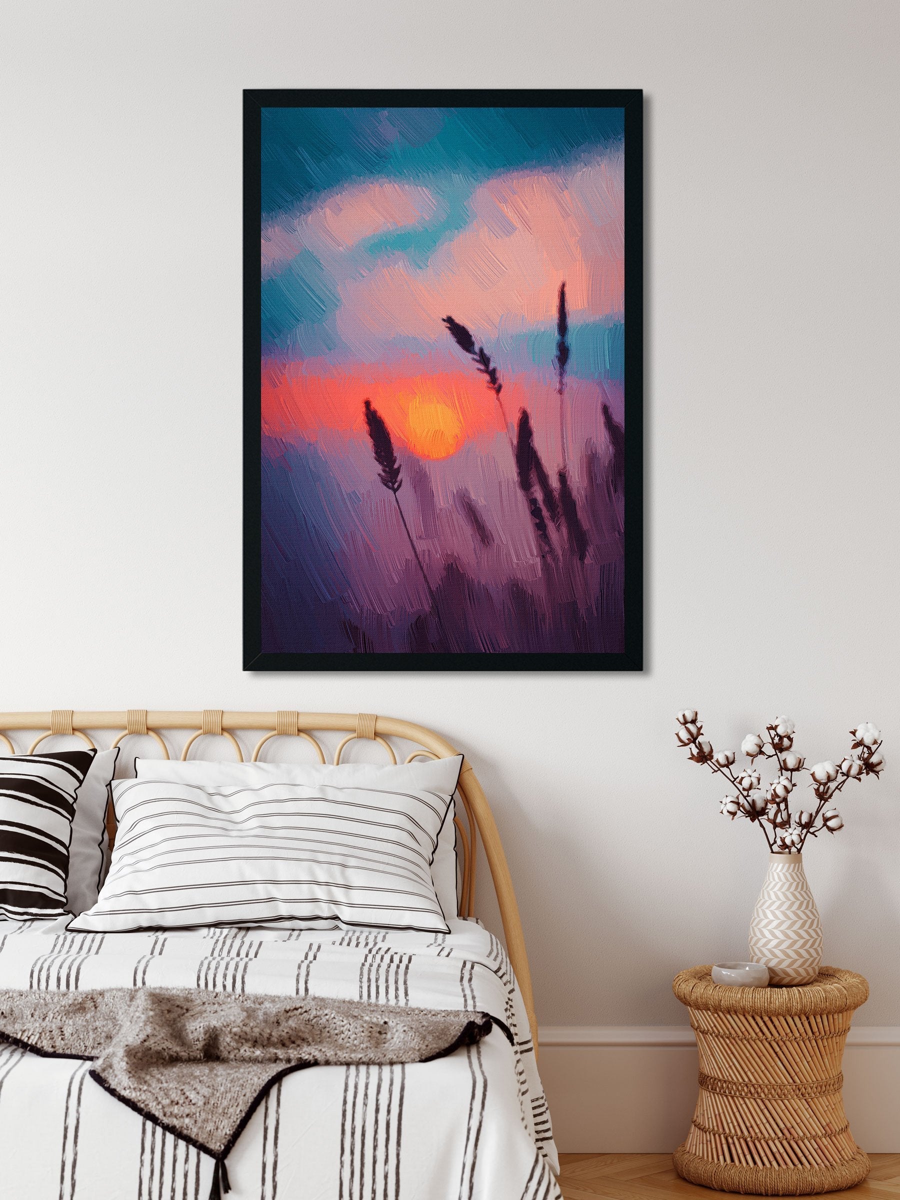 Sunset on blue sky Painting - Meri Deewar 2 : 3 Vertical Premium Wall Art Canvas by MeriDeewar