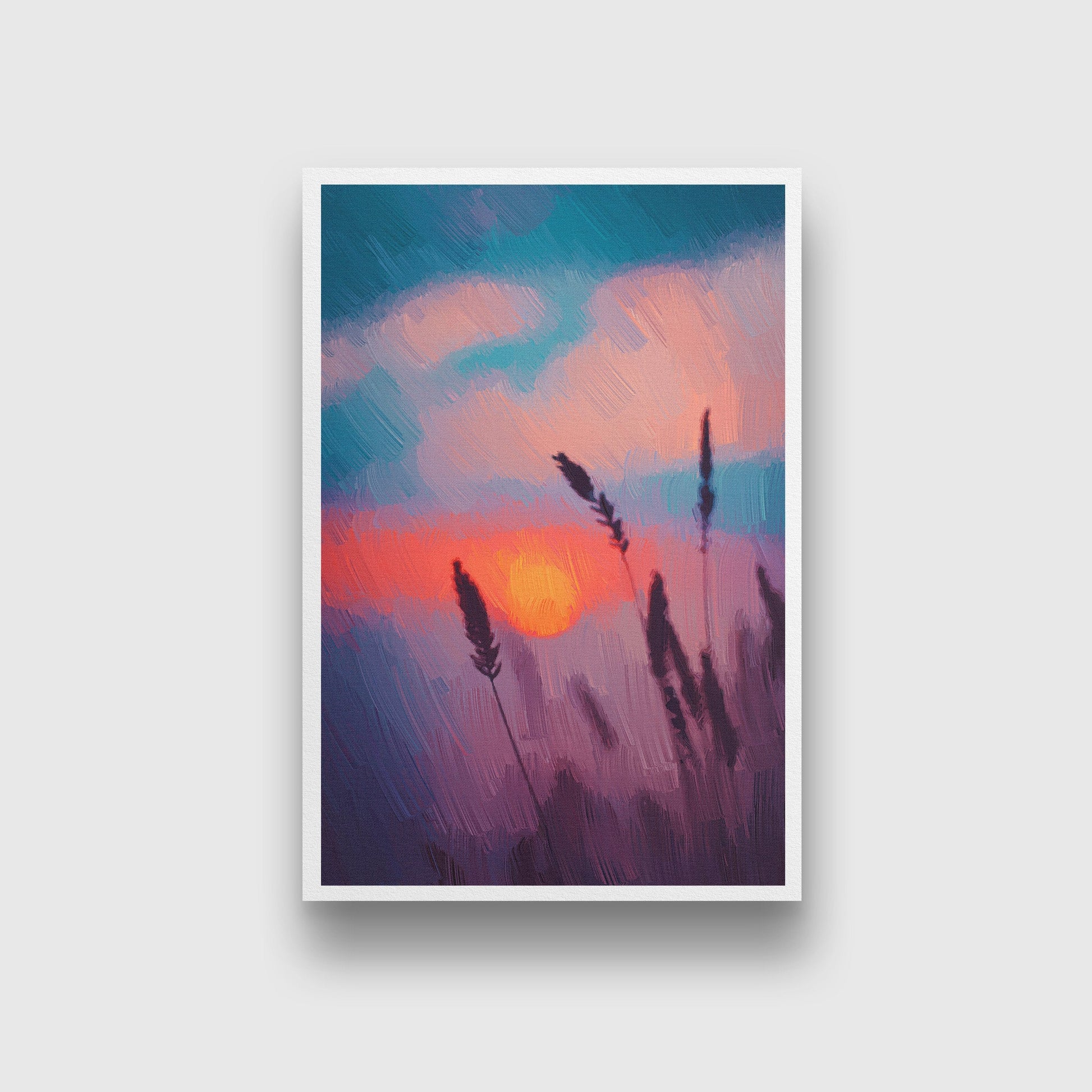 Sunset on blue sky Painting - Meri Deewar 2 : 3 Vertical Premium Wall Art Canvas by MeriDeewar
