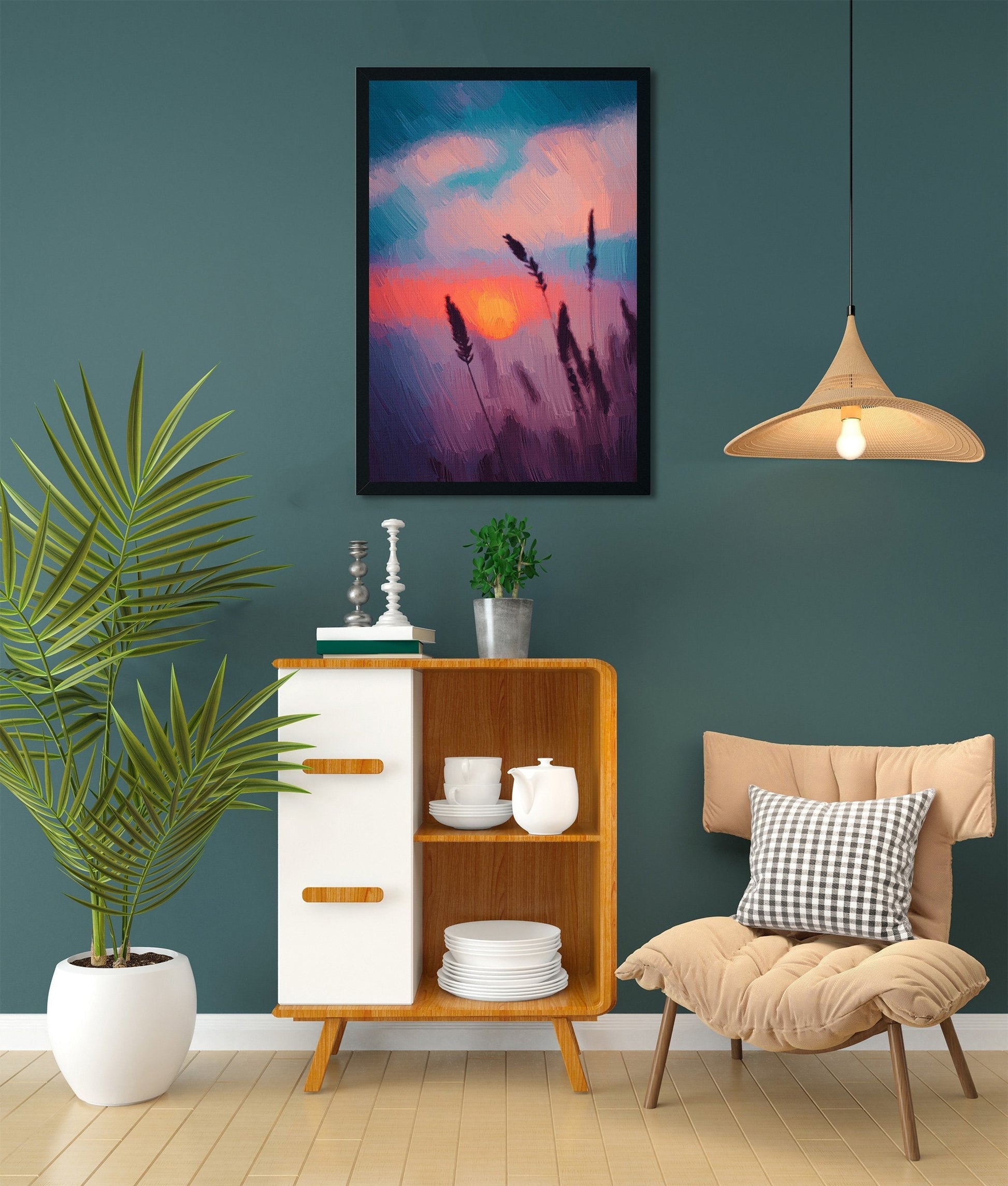 Sunset on blue sky Painting - Meri Deewar 2 : 3 Vertical Premium Wall Art Canvas by MeriDeewar