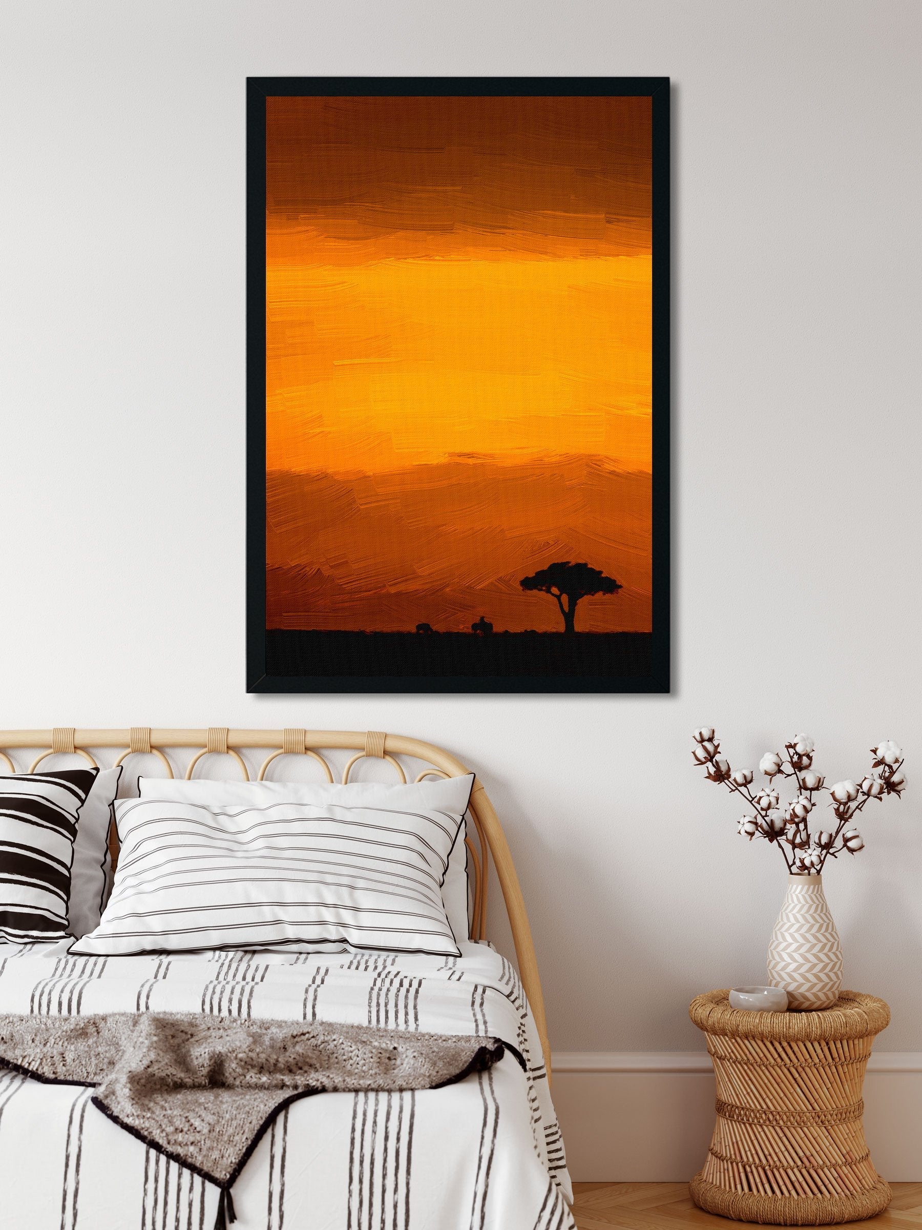 Sunset on the tree Painting - Meri Deewar 2 : 3 Vertical Premium Wall Art Canvas by MeriDeewar