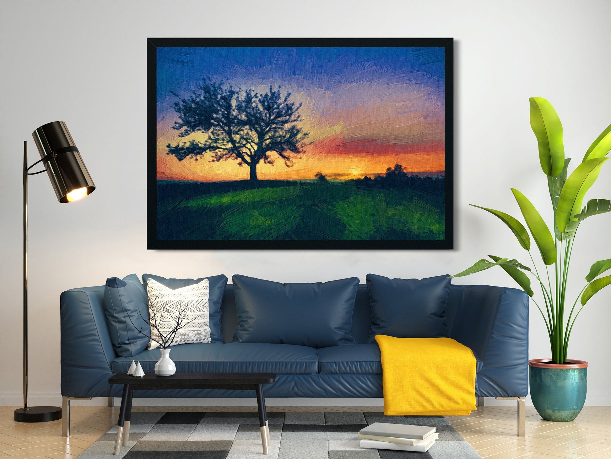Sunset on the tree Painting - Meri Deewar 4 : 3 Horizontal Premium Wall Art Canvas by MeriDeewar