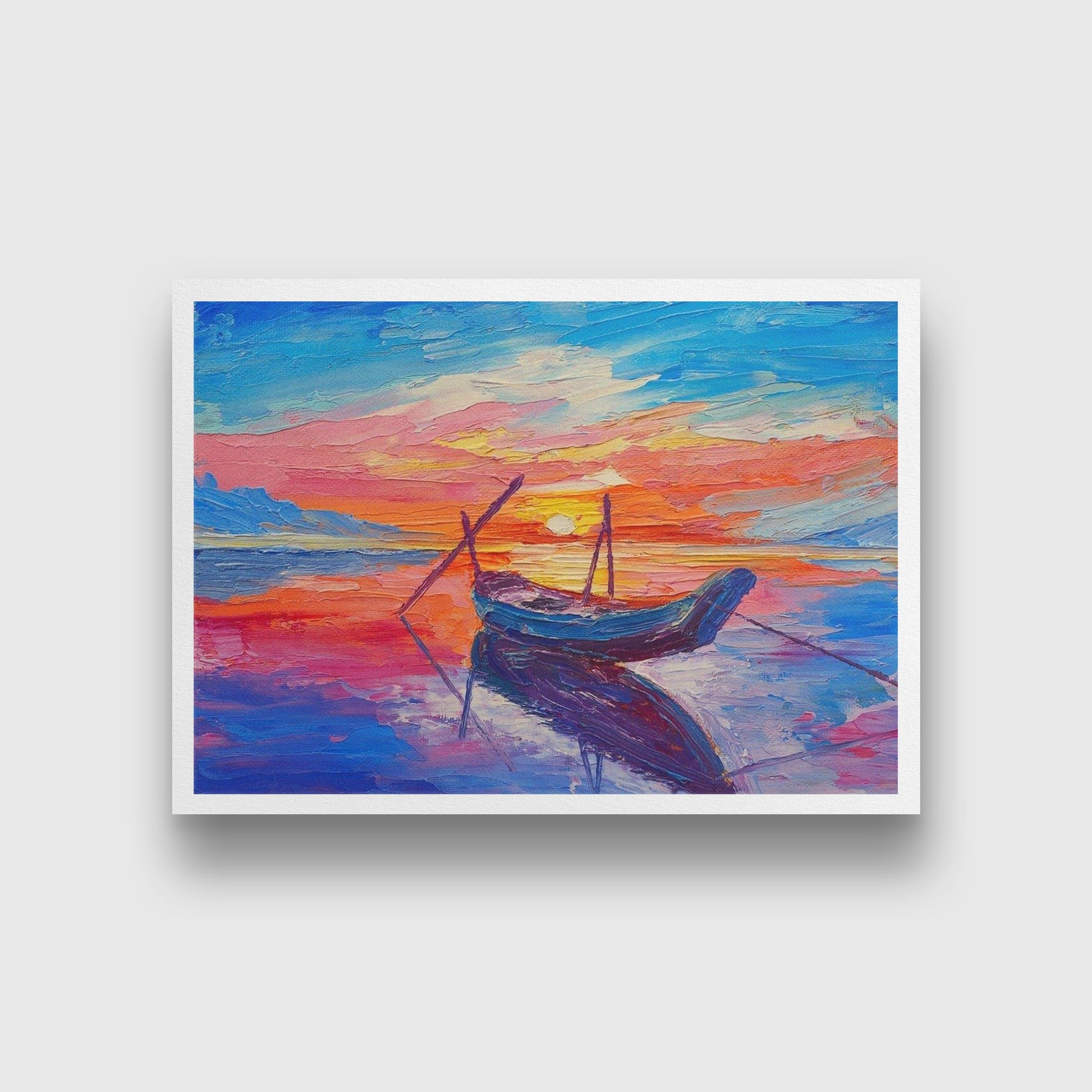 Sunset over ocean oil painting - Meri Deewar 3 : 2 Horizontal Premium Wall Art Canvas by MeriDeewar
