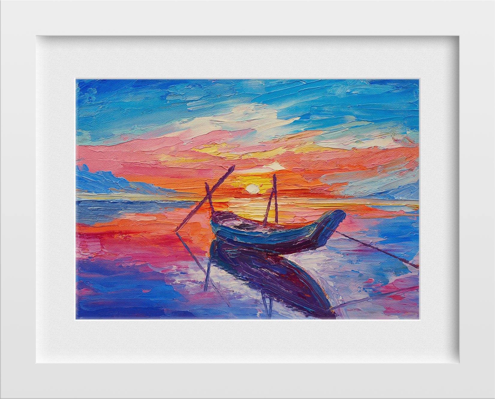 Sunset over ocean oil painting - Meri Deewar 3 : 2 Horizontal Premium Wall Art Canvas by MeriDeewar