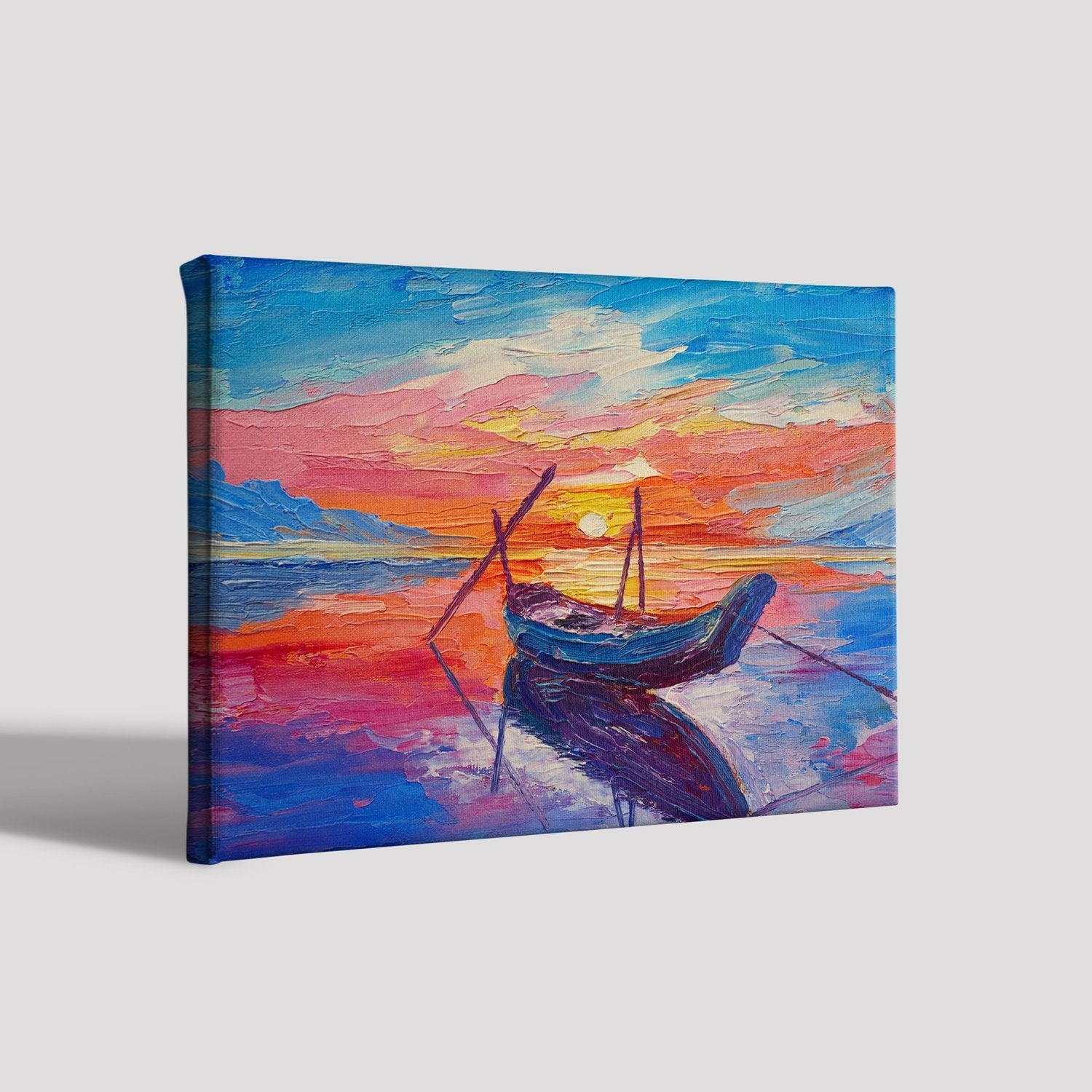 Sunset over ocean oil painting - Meri Deewar 3 : 2 Horizontal Premium Wall Art Canvas by MeriDeewar