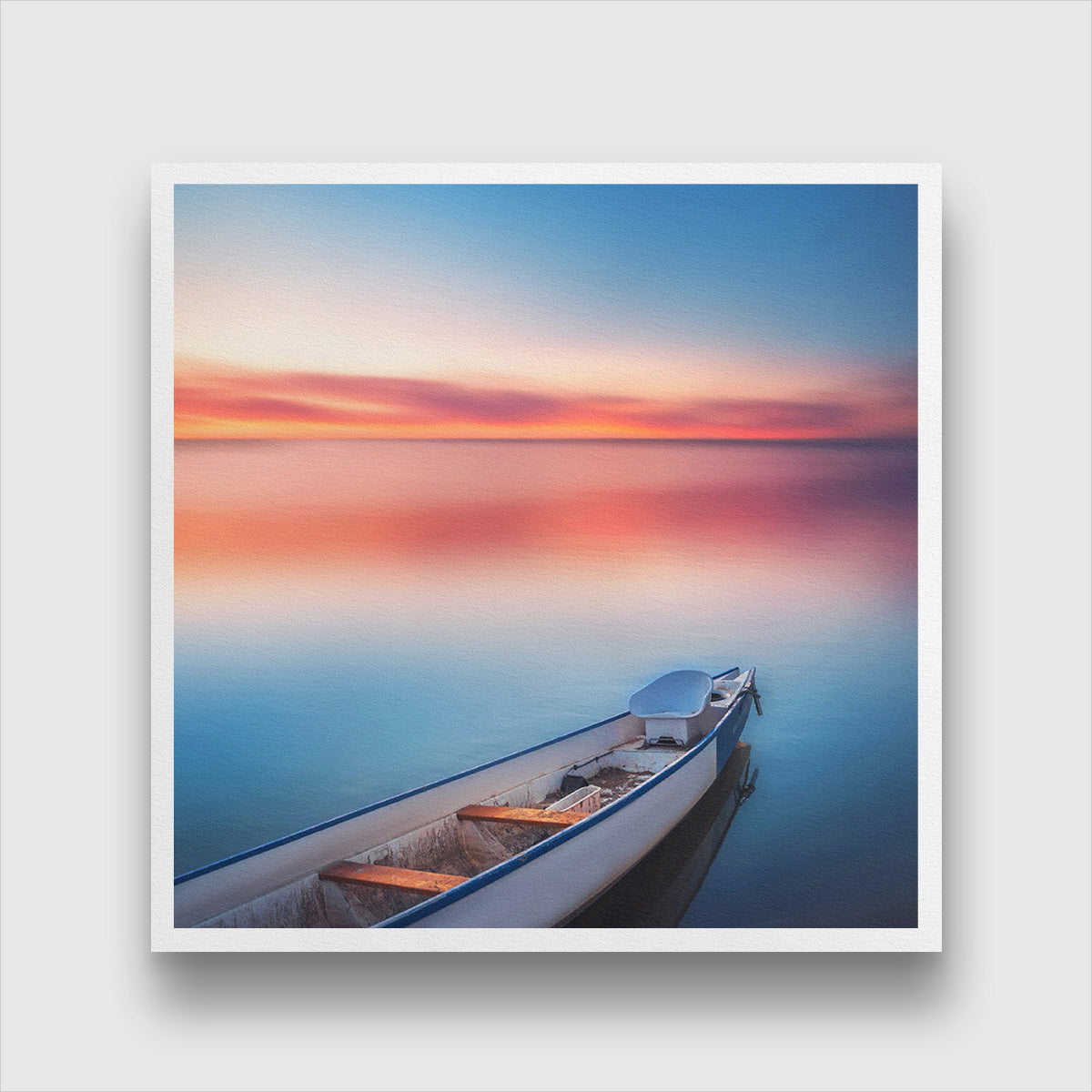 Sunset With Boat Painting 1 : 1 Square Premium Wall Art Canvas by MeriDeewar