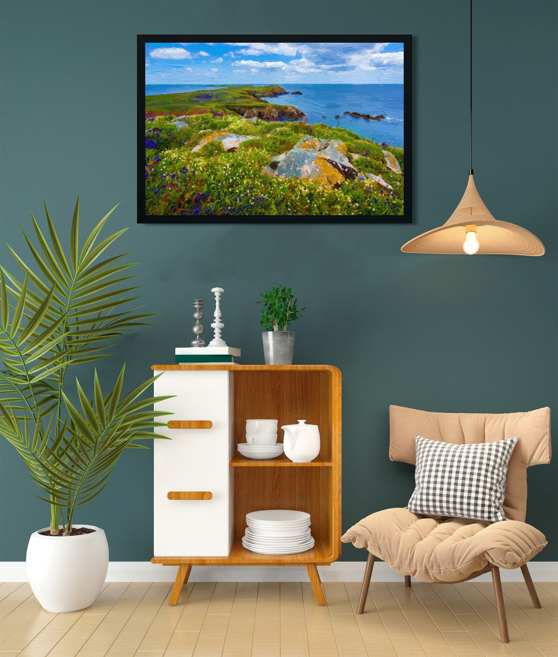 Surf coast on Green Bowl Beach painting - Meri Deewar 3 : 2 Horizontal Premium Wall Art Canvas by MeriDeewar