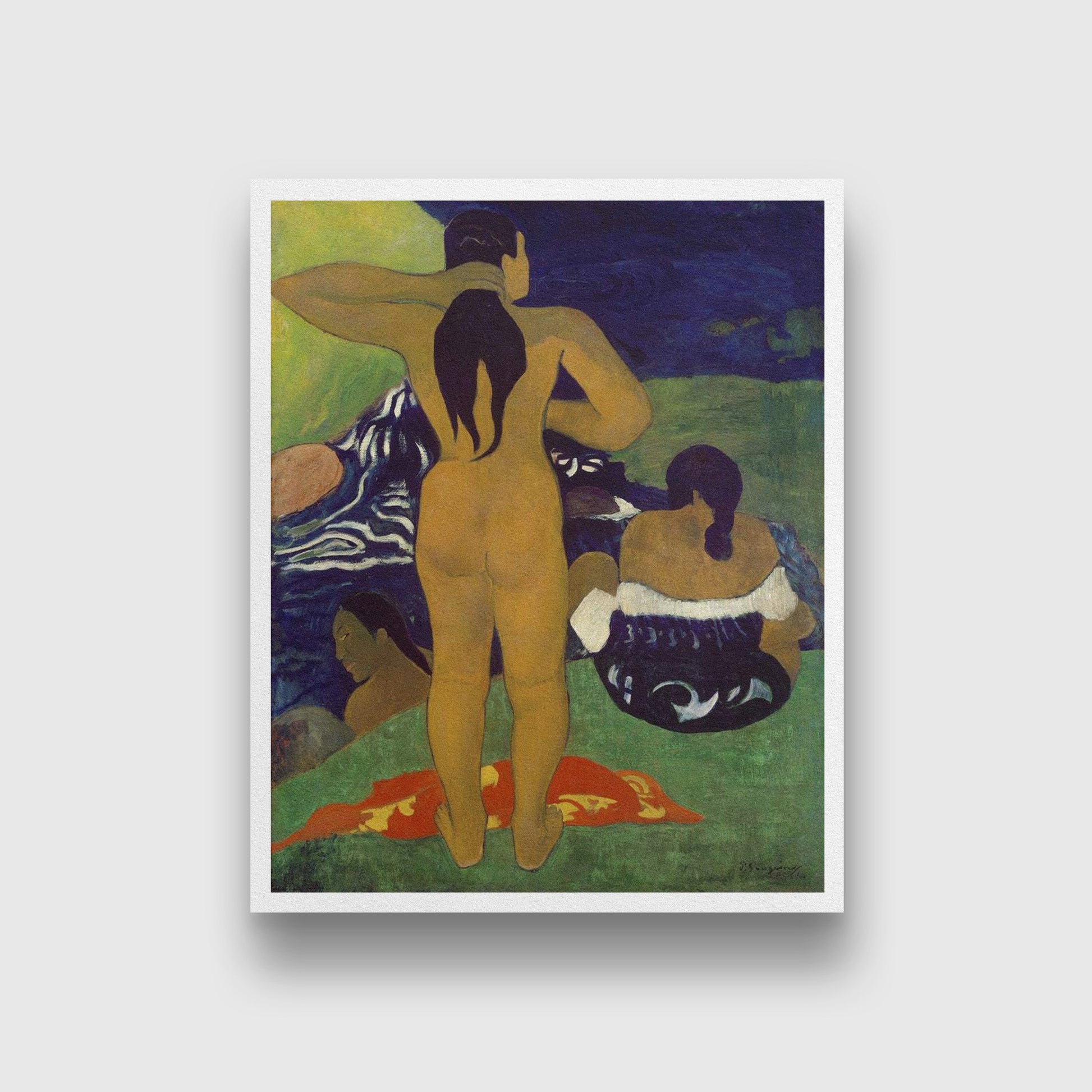 Tahitian Women Bathing Painting - Meri Deewar 4 :5 Vertical Premium Wall Art Canvas by MeriDeewar