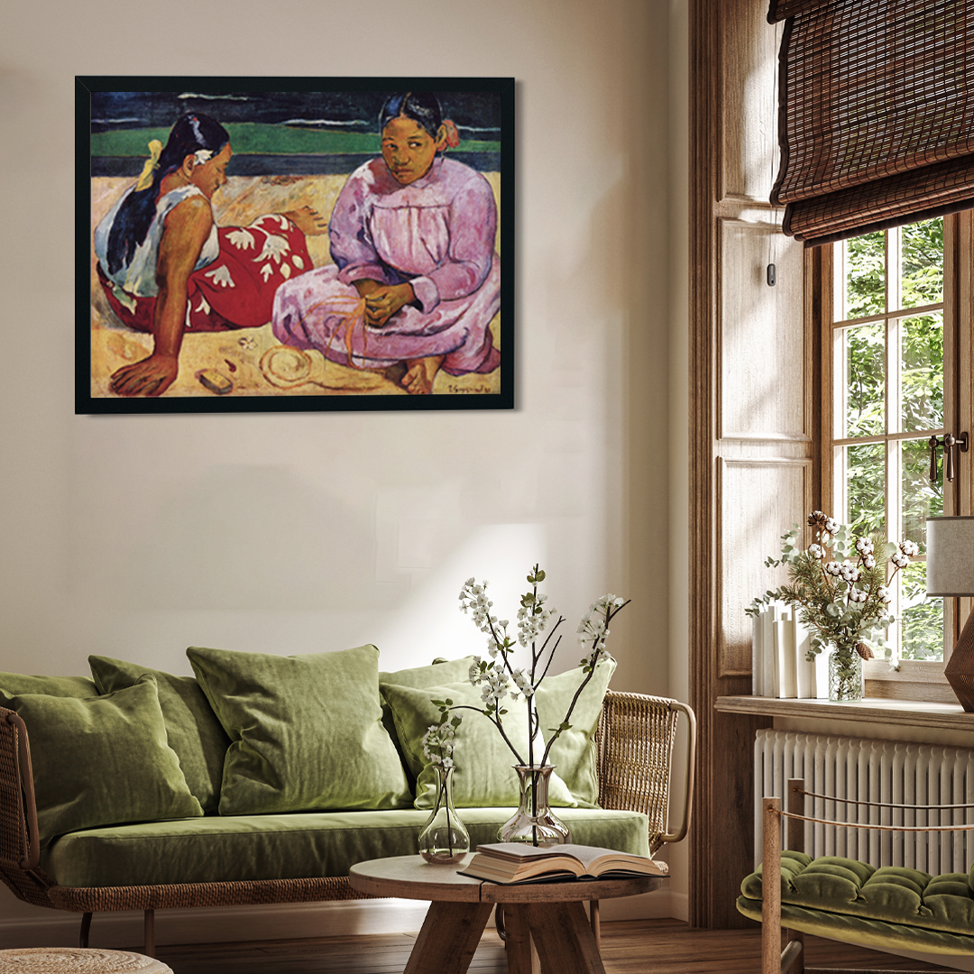 Tahitian Women on the Beach Painting 4 : 3 Horizontal Premium Wall Art Canvas by MeriDeewar