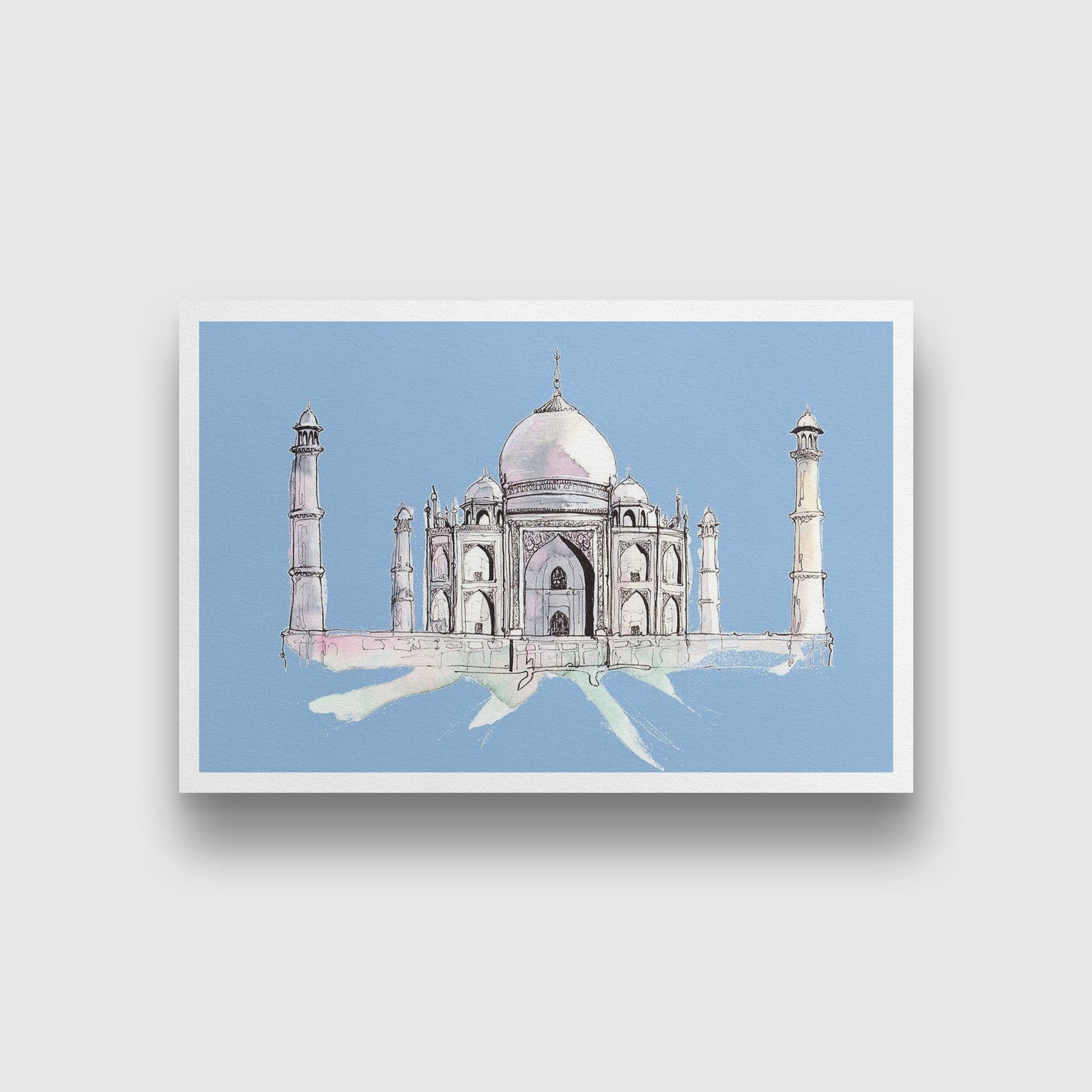 Taj Mahal Illustration Painting -  Meri Deewar 3 : 2 Horizontal Premium Wall Art Canvas by MeriDeewar