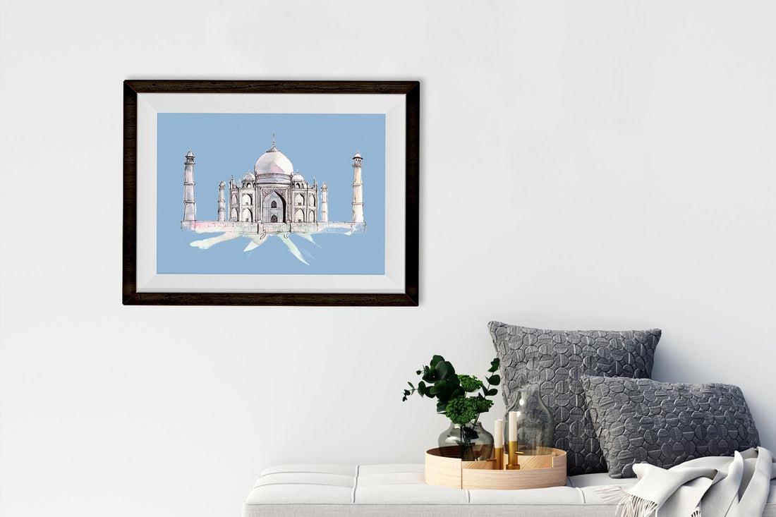 Taj Mahal Illustration Painting -  Meri Deewar 3 : 2 Horizontal Premium Wall Art Canvas by MeriDeewar