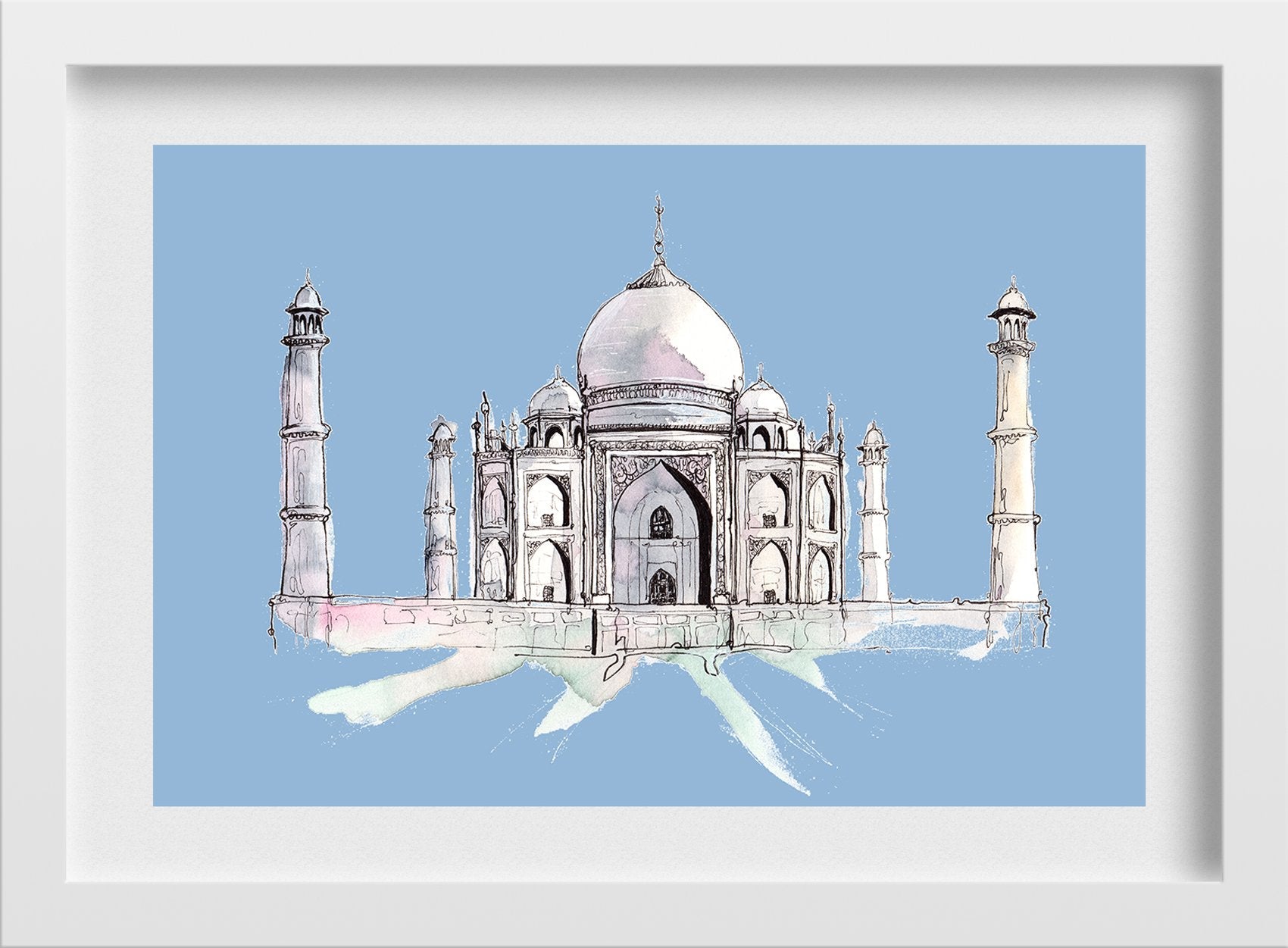 Taj Mahal Illustration Painting -  Meri Deewar 3 : 2 Horizontal Premium Wall Art Canvas by MeriDeewar