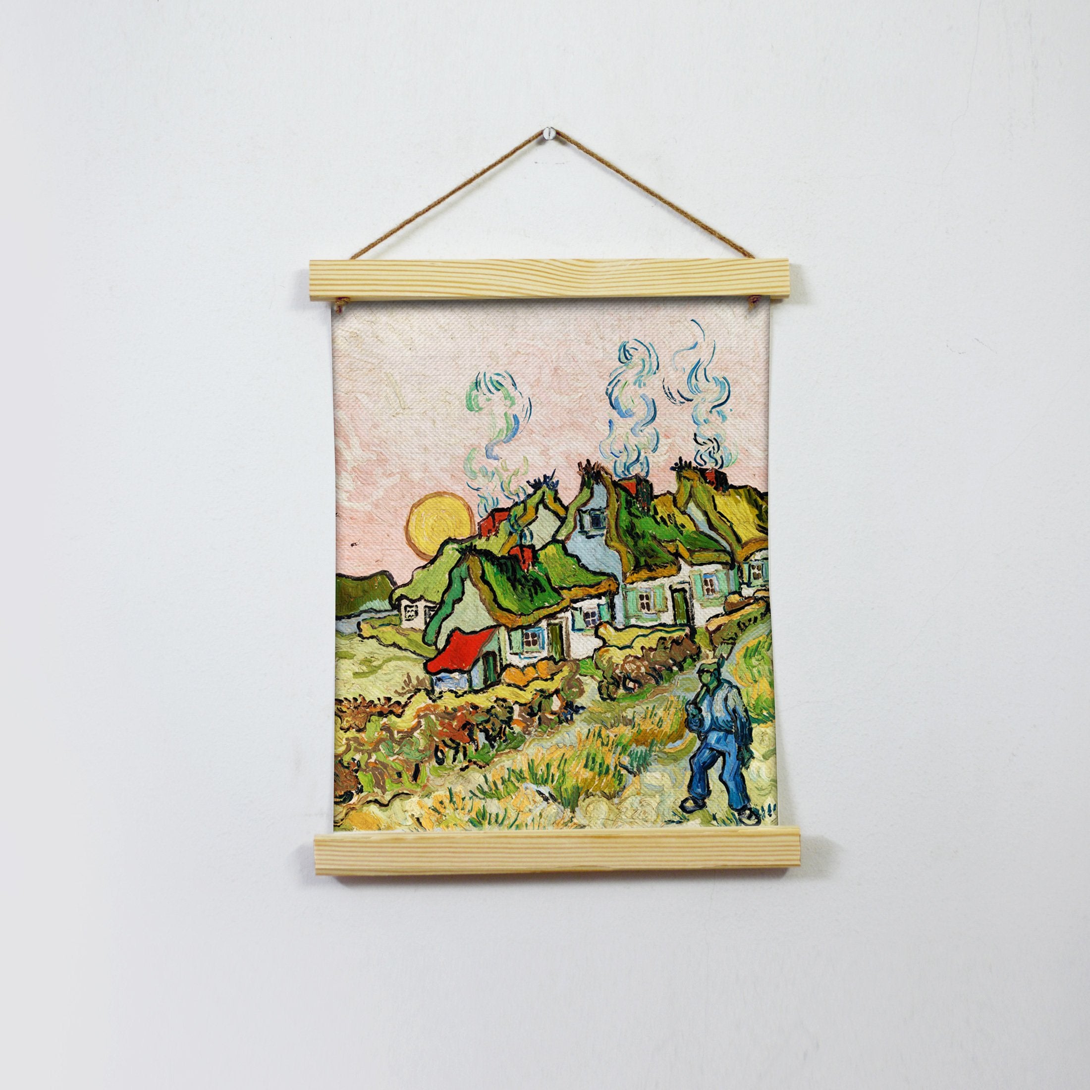 Thatched Cottages In The Sunshine By Van Gogh Hanging Canvas Painting - Meri Deewar Hanging Canvas Premium Wall Art Canvas by MeriDeewar