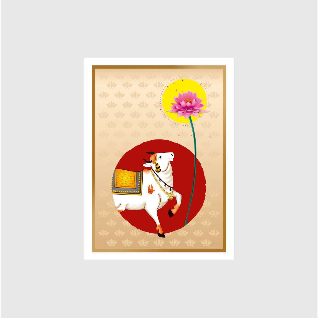 The Cow deity at the famous Vaishnav temple of Shri Nathadwara - Meri Deewar 4 X 5.5 Vertical Premium Wall Art Canvas by MeriDeewar