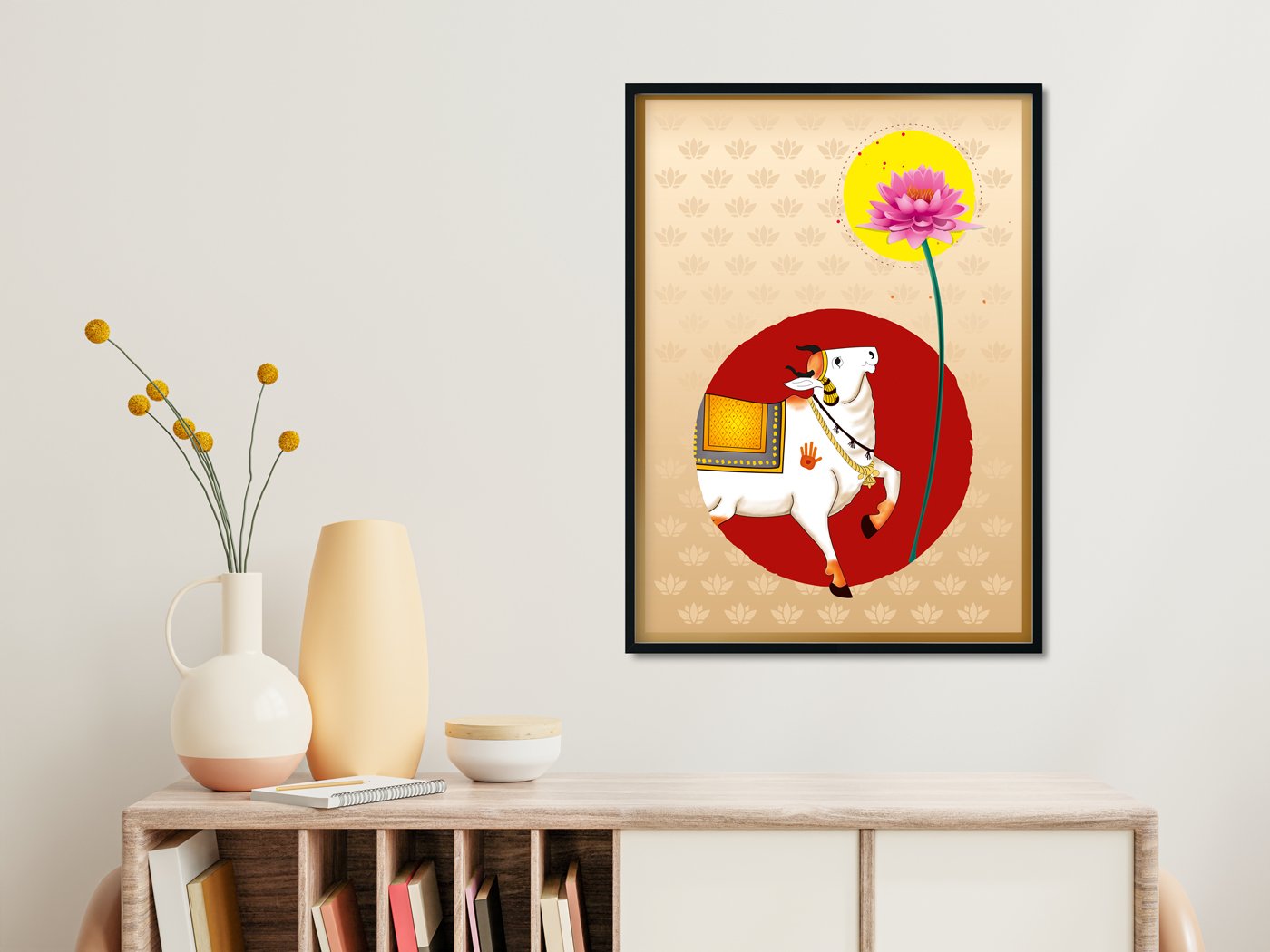 The Cow deity at the famous Vaishnav temple of Shri Nathadwara - Meri Deewar 4 X 5.5 Vertical Premium Wall Art Canvas by MeriDeewar